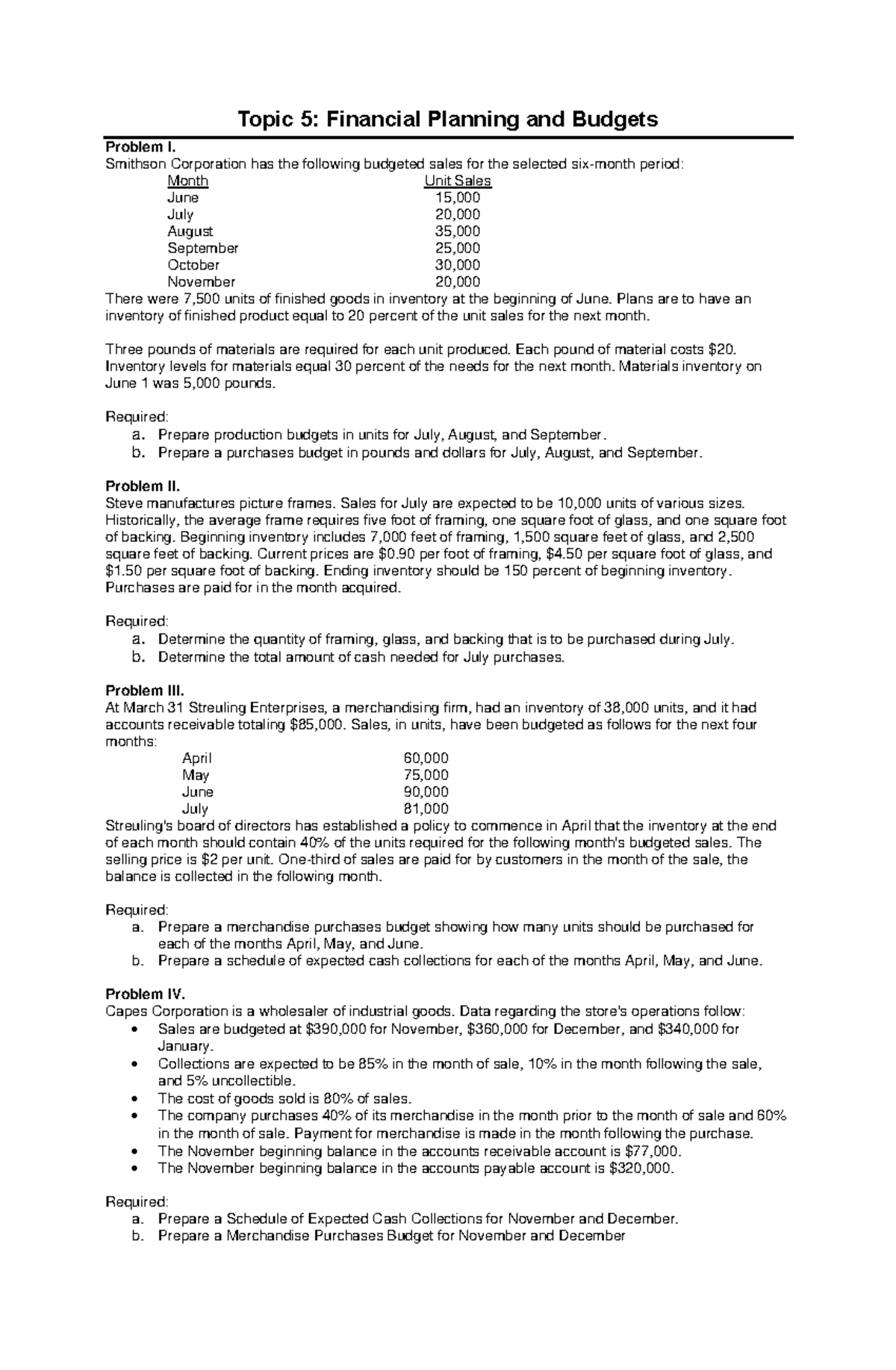 Topic 5 Financial Planning and Budgets CE - Topic 5 : Financial ...