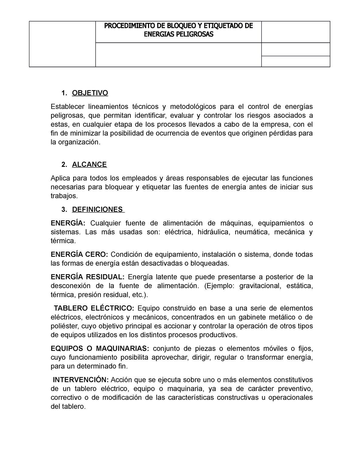 Procedimiento Bloqueo Y Etiquetado Energia Peligrosa - ENERGIAS ...