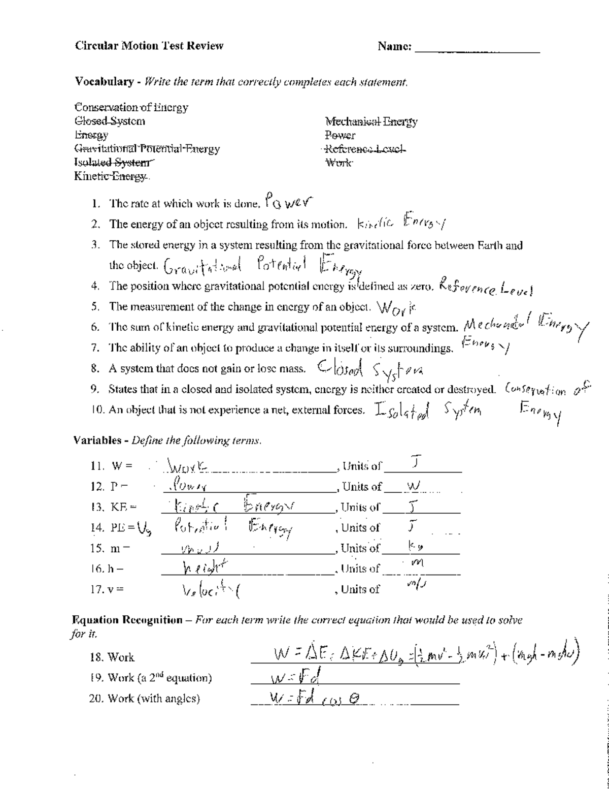 Energy+review+key - review key - Studocu