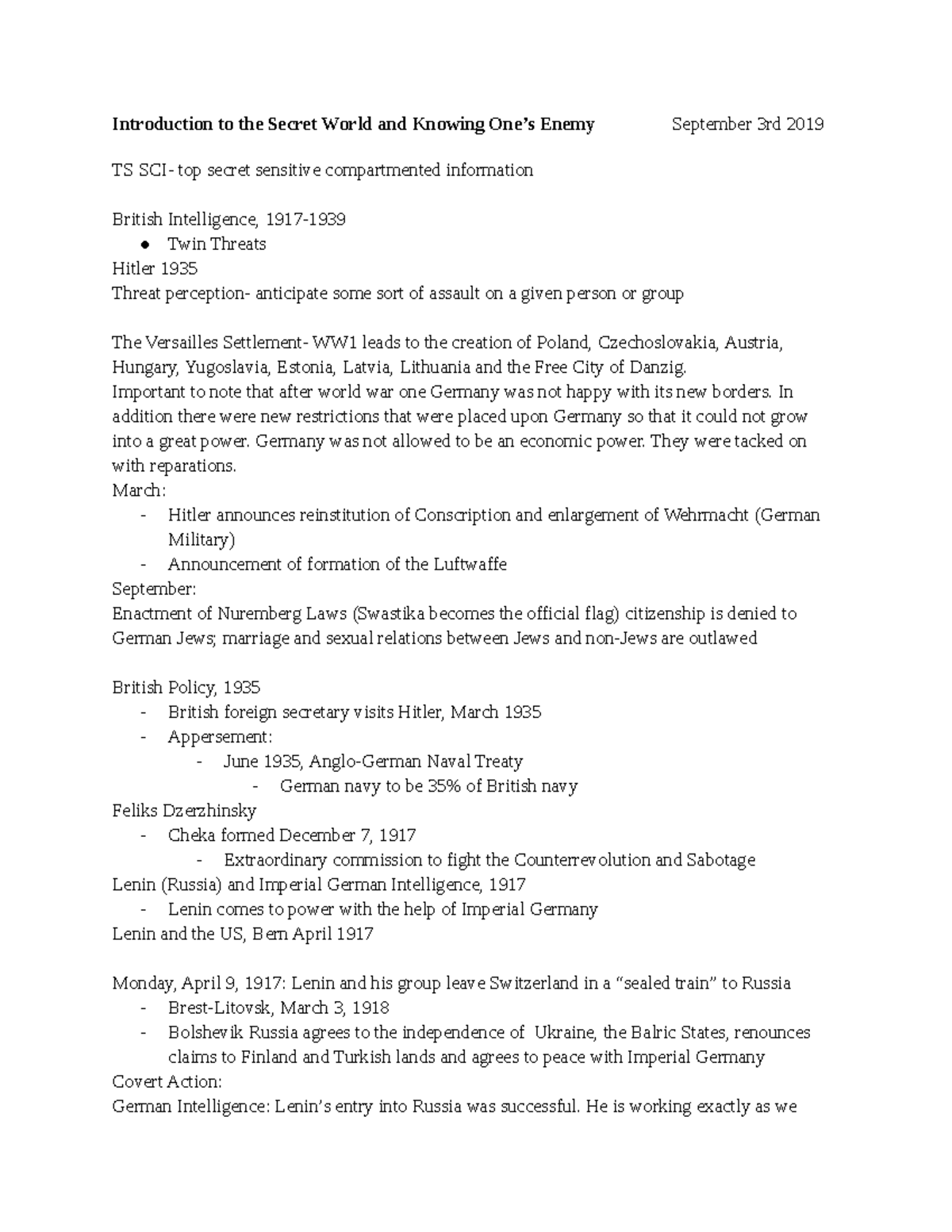 Espionage Notes - Introduction to the Secret World and Knowing One’s ...