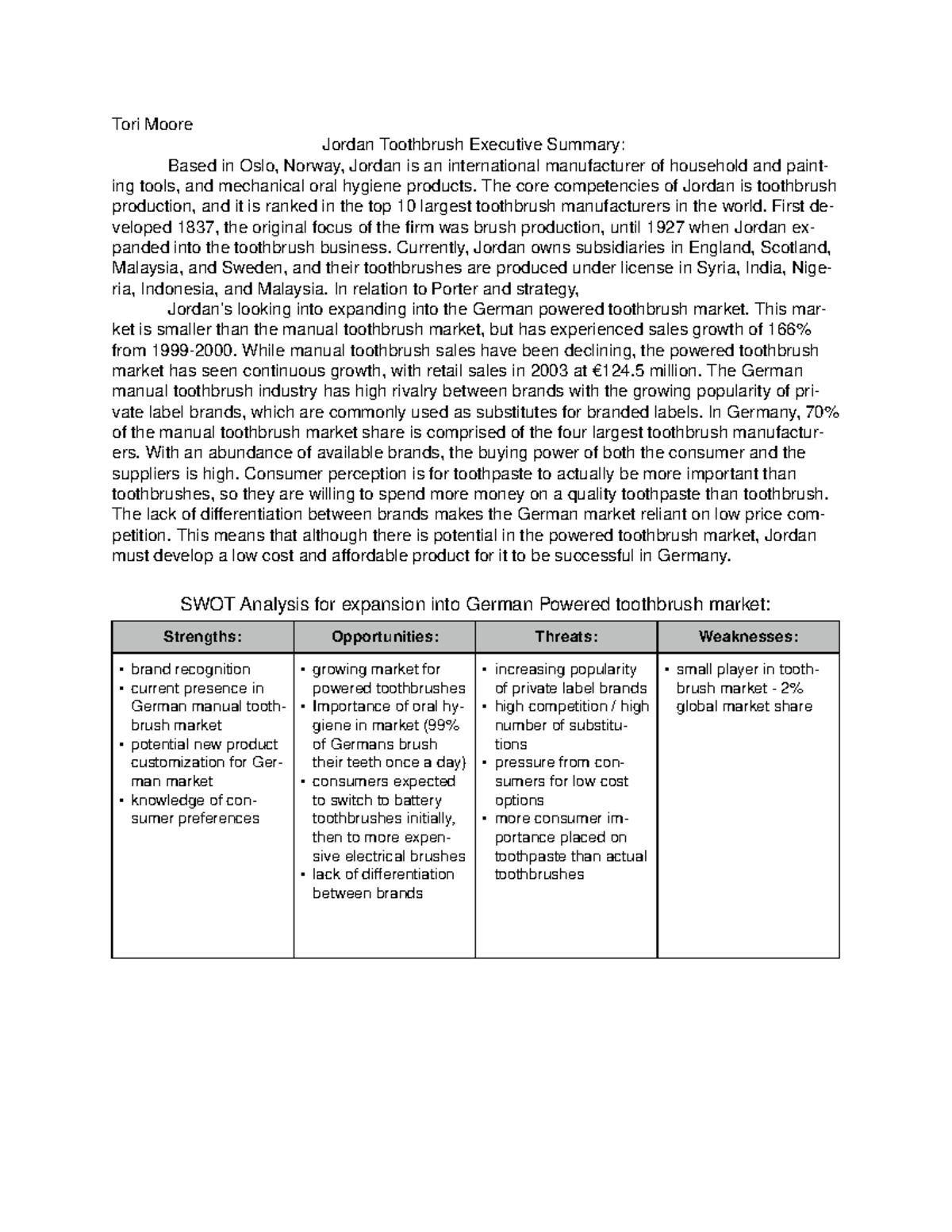 Jordan ES Summary Consulting Tori Moore Jordan Toothbrush Executive