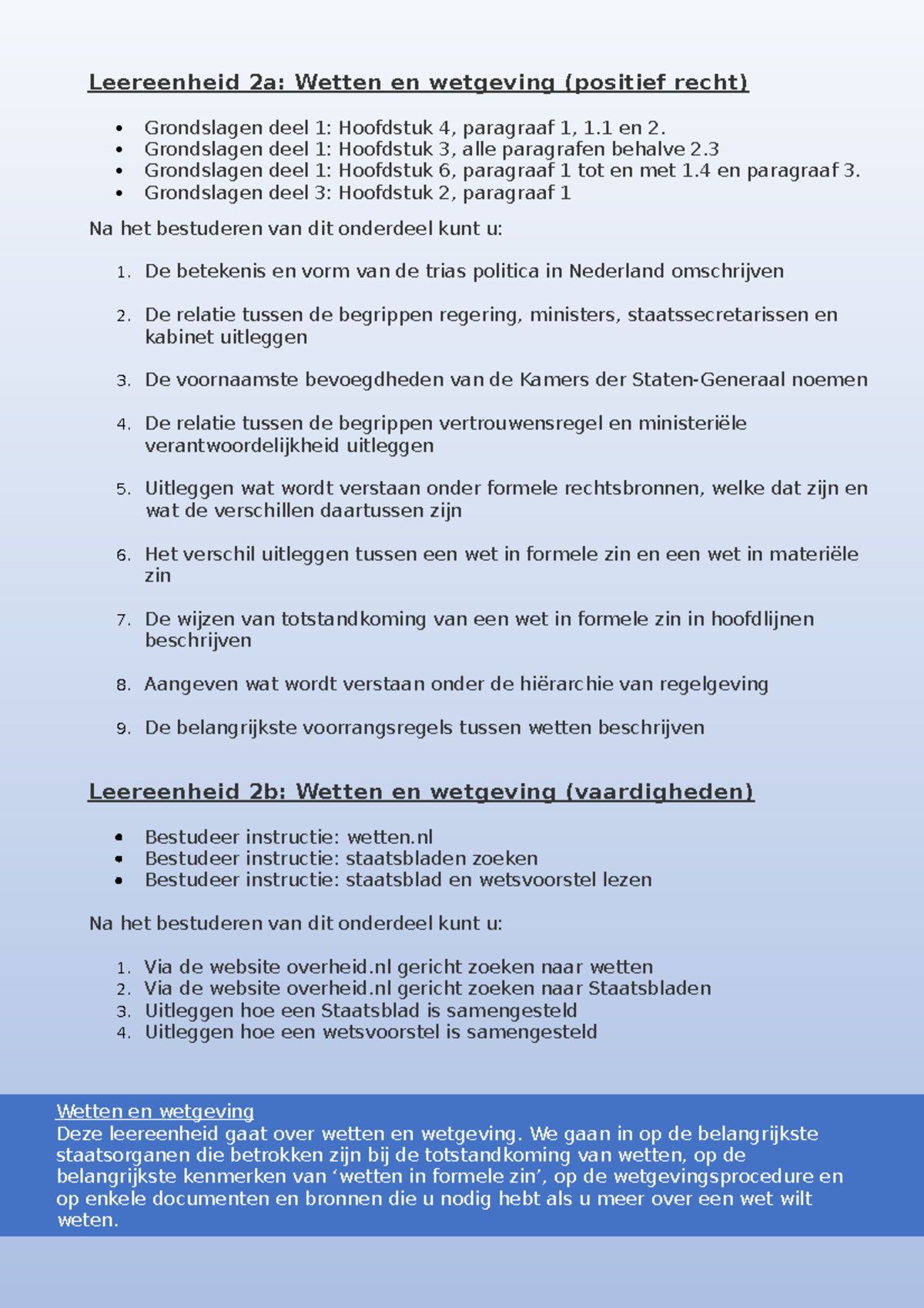 Leereenheid 2 (Wetten En Wetgeving) - Leereenheid 2a: Wetten En ...