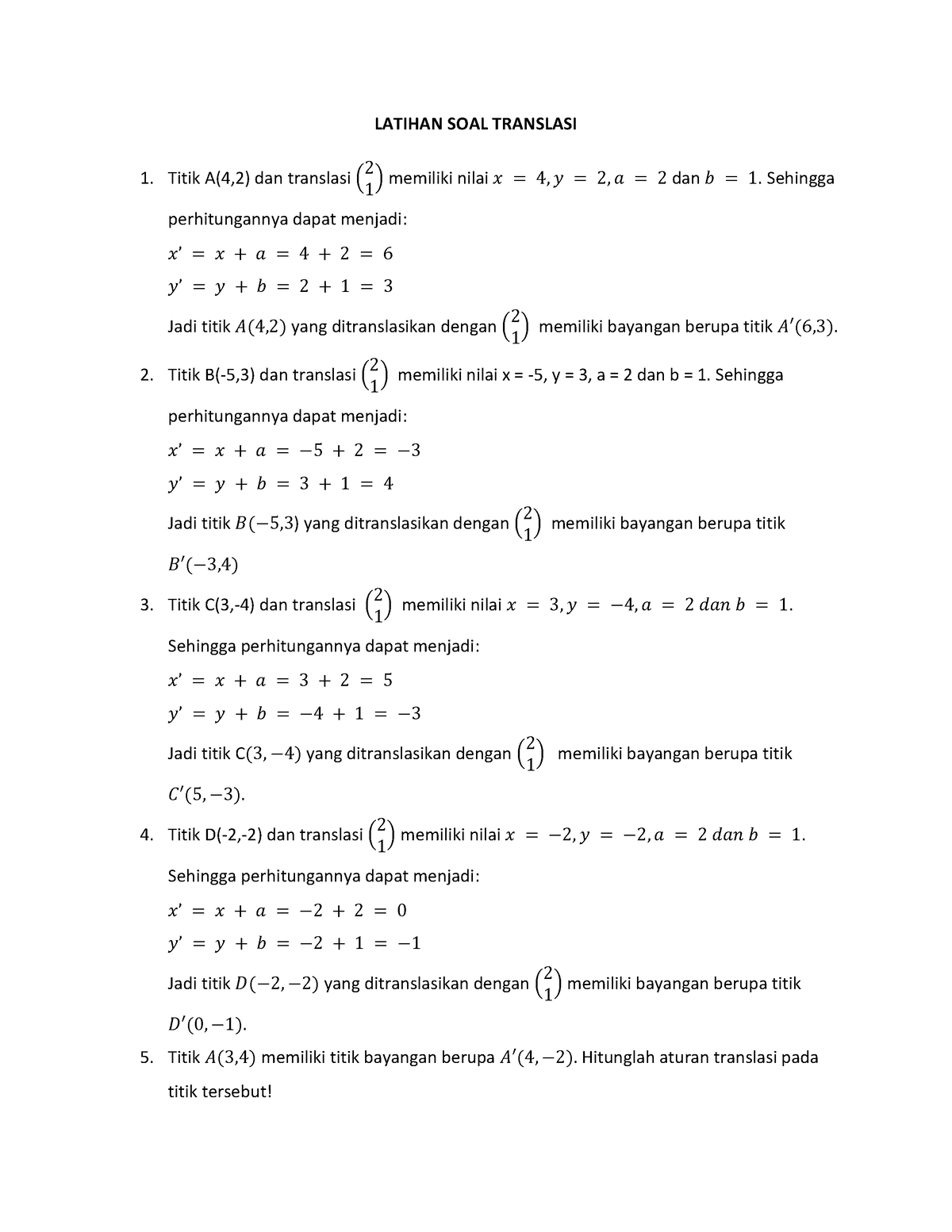 Latihan Soal Translasi Or Practice Problem Translation Latihan Soal Translasi Titik A42 Dan 6177