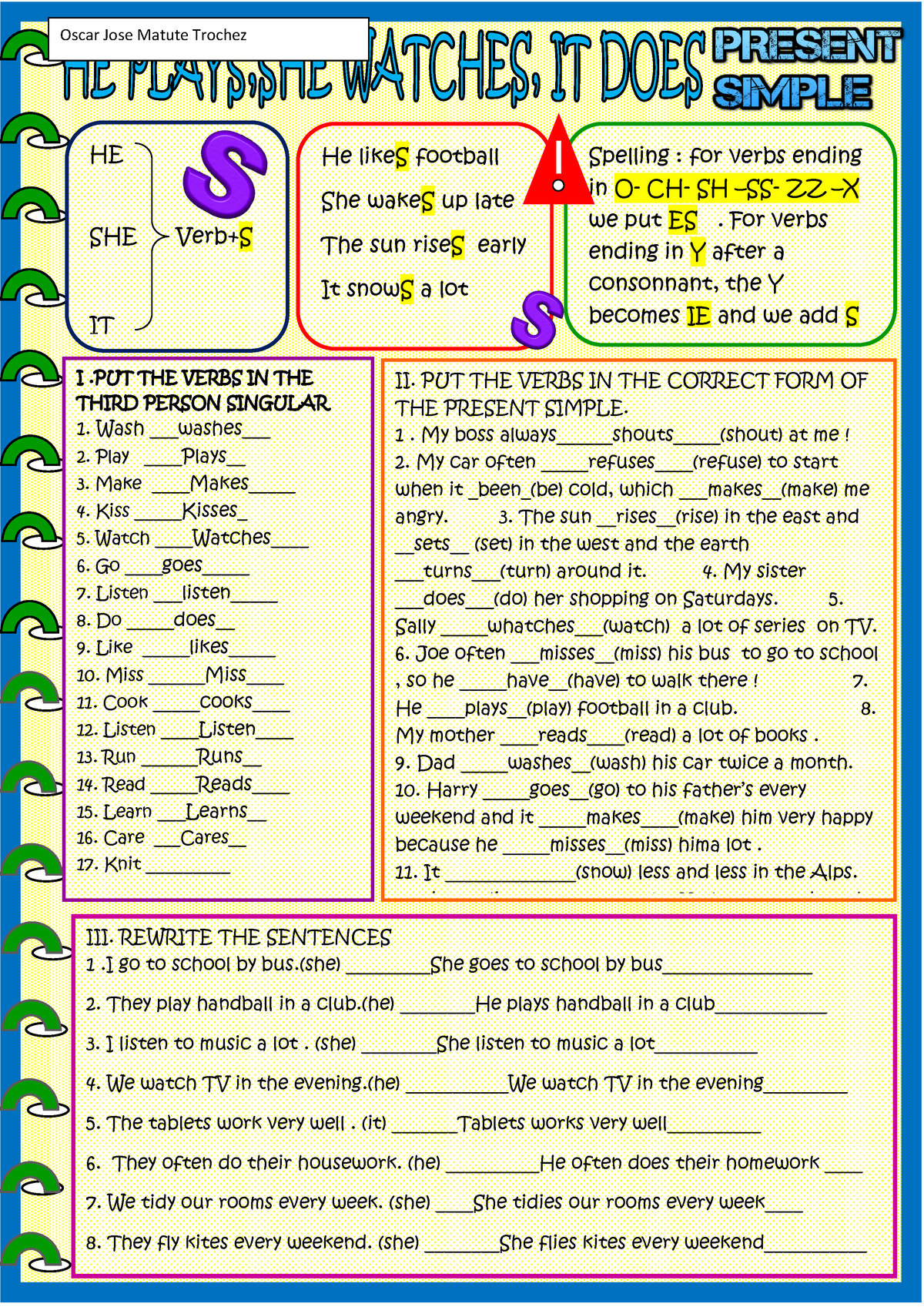 Present-simple-third-person Tarea 5 A - He She Verb+s It He Likes 