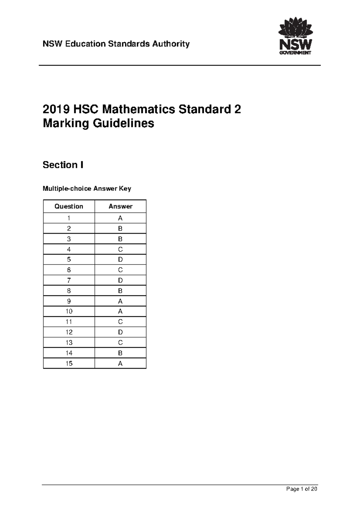 NSW - Maths Standard 2019 - NSW Education Standards Authority 2019 HSC ...