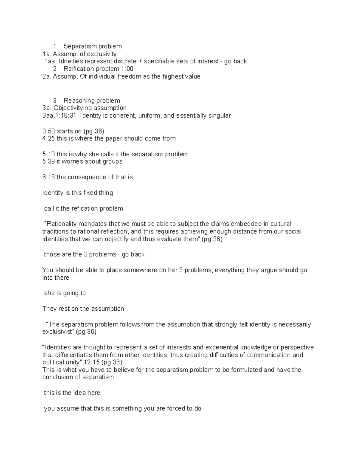 LSP 120 notes 1 - Separatism problem 1a. Assump. of exclusivity 1aa ...