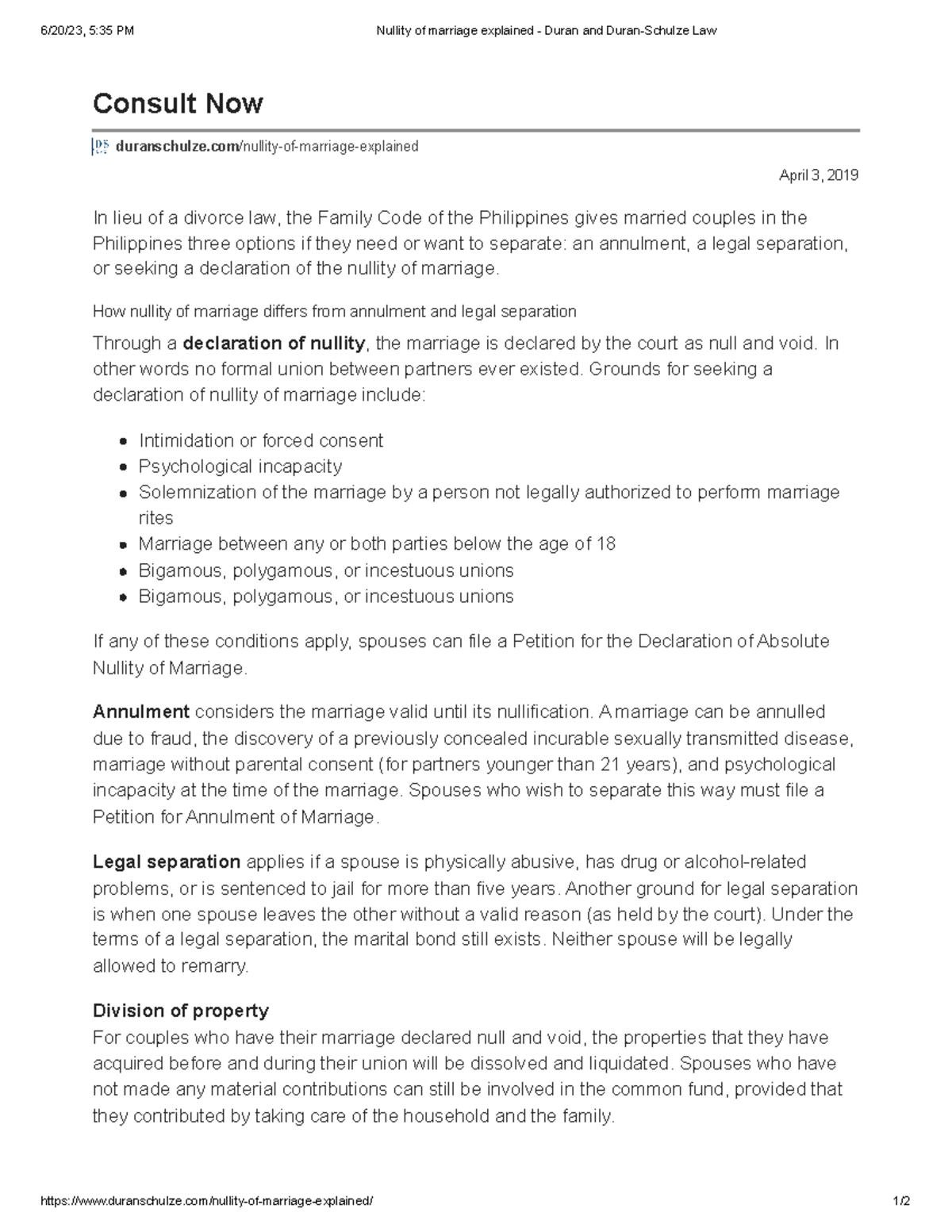 Nullity of marriage explained - Duran and Duran-Schulze Law - How ...