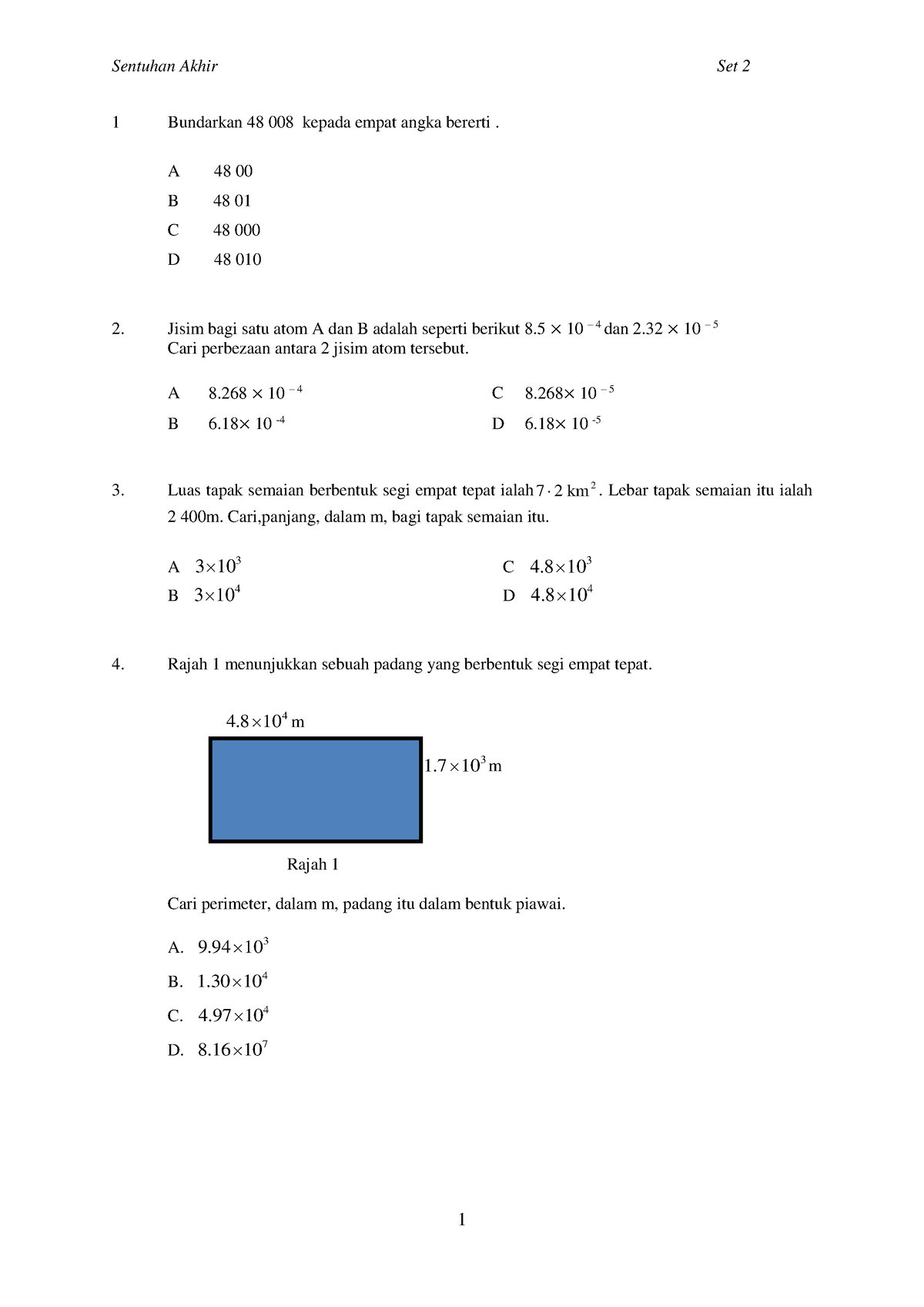 Matematik SPM K1 K2 Skema Jawapan Set 1 - 1 Bundarkan 48 008 Kepada ...