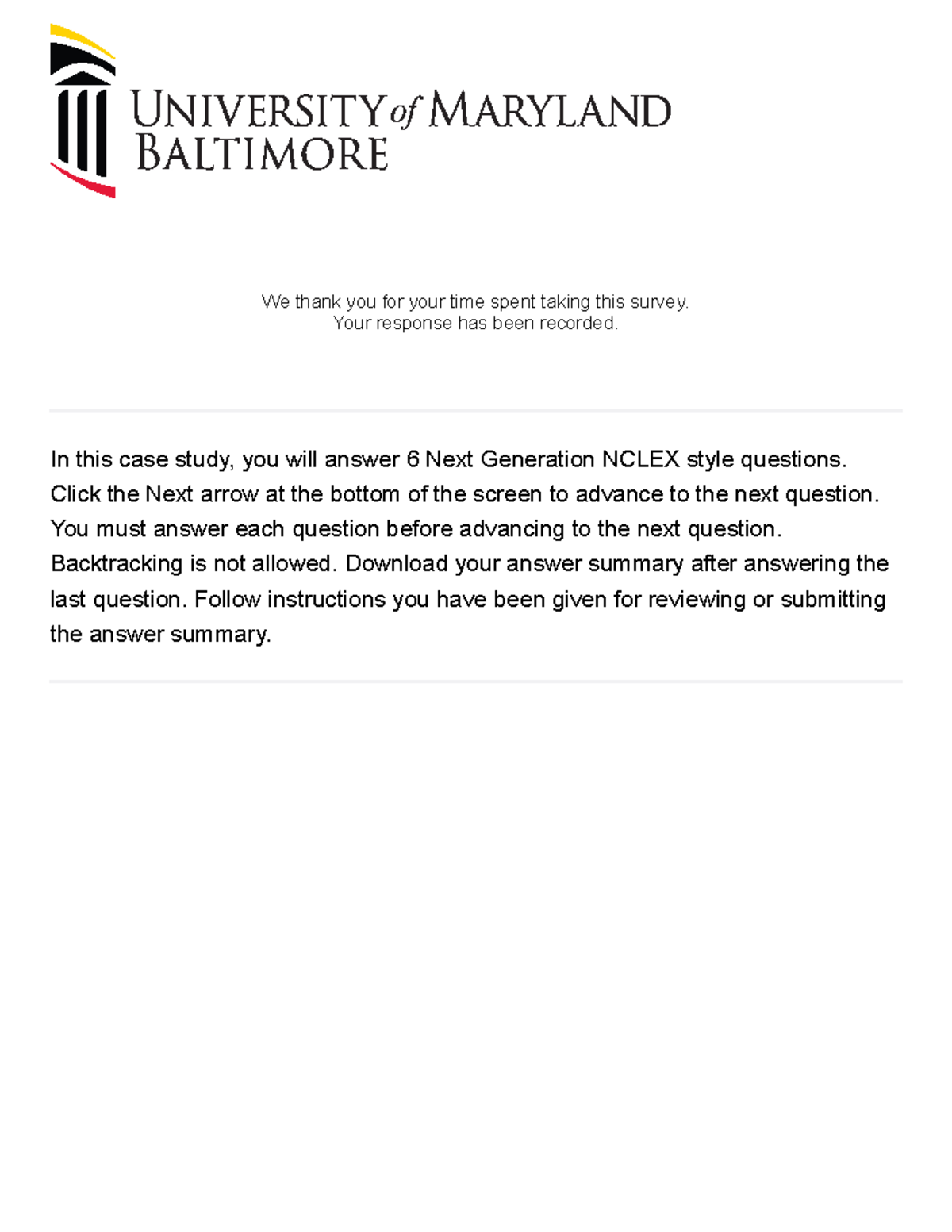 Response Summary just something to study We thank you for your time