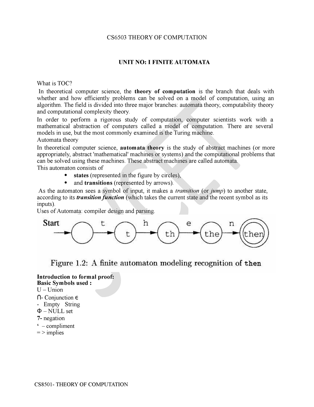 TOC UNIT - THIS IS THE LECTURE NOTES TO STUDY THEORY OF COMPUTATION ...