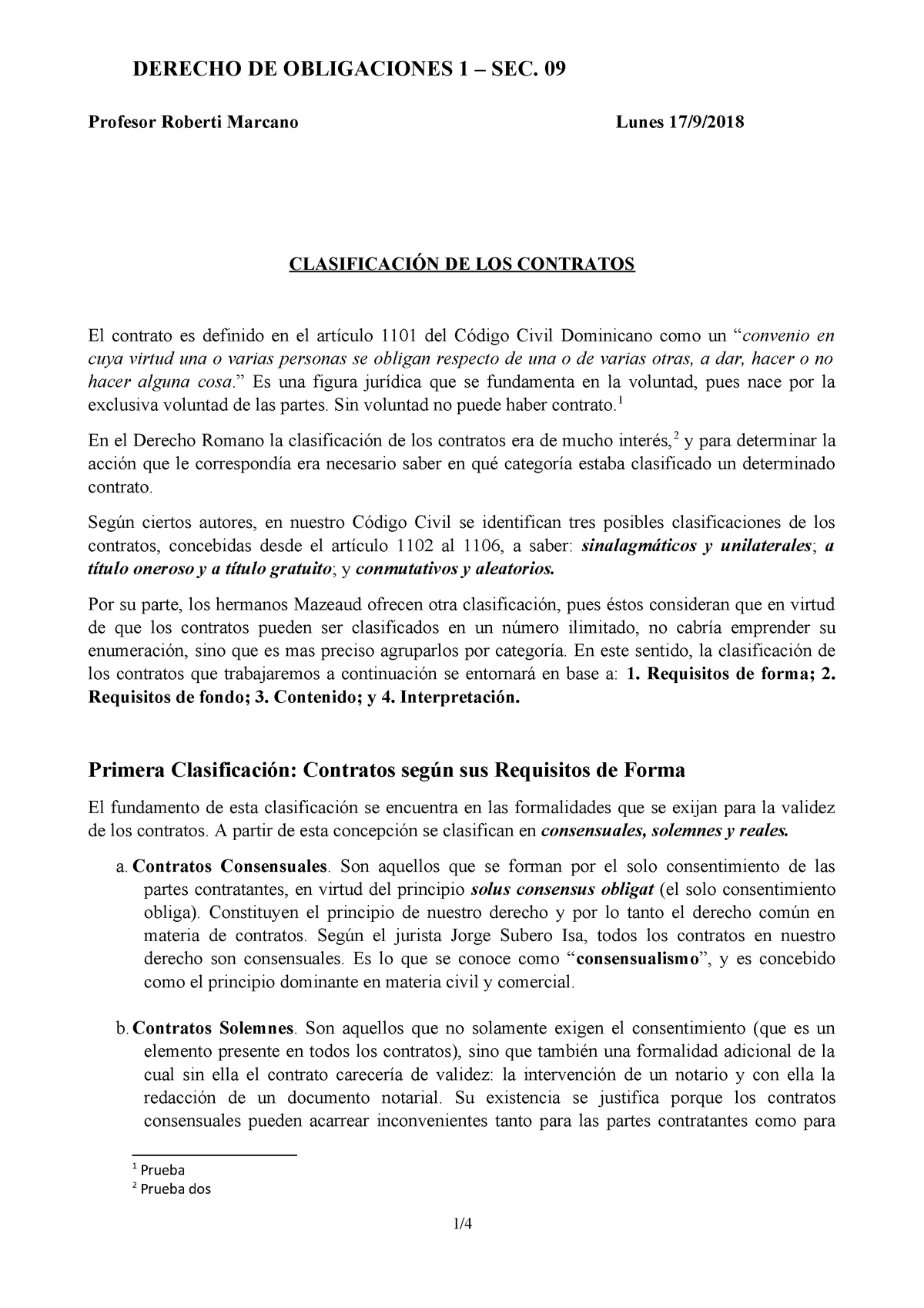 Clasificacion De Los Contratos Resumen Der1580 Uasd Studocu