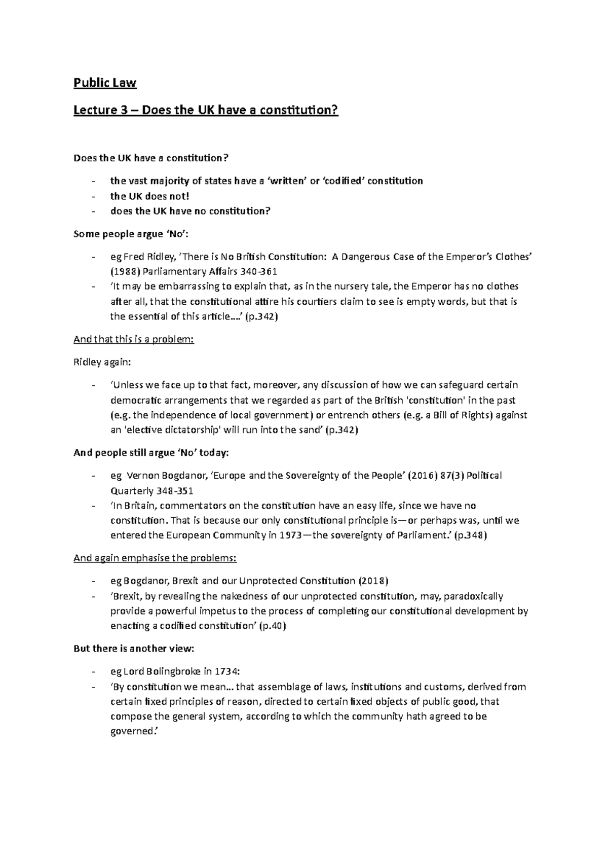 Lecture 3 - Public Law Lecture 3 – Does the UK have a constitution ...