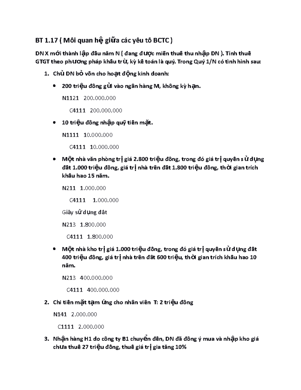 BT 1.17 - KTTC 1 - BT 1.17 - KTTC1 - BT 1 ( Mốối quan h ệ gi ữa các ...