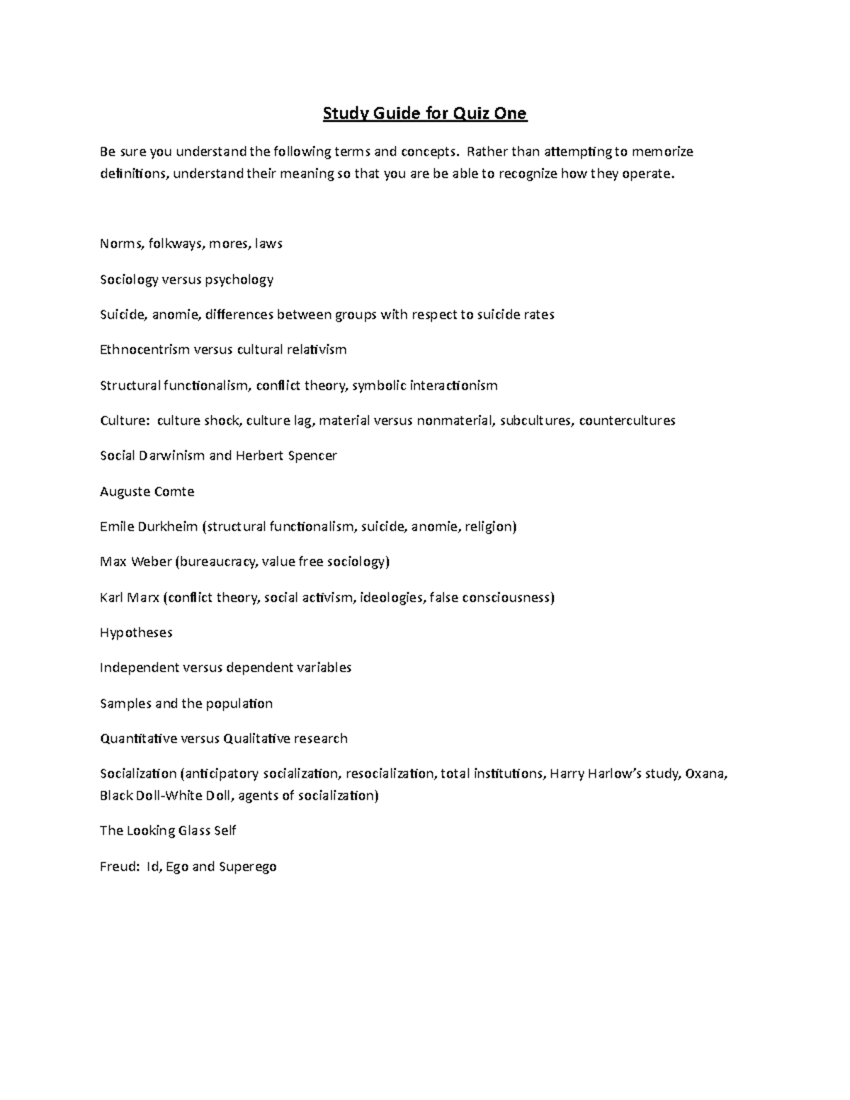 Study Guide For Quiz 1 Instructor Gary M Voelkl Ph D Studocu