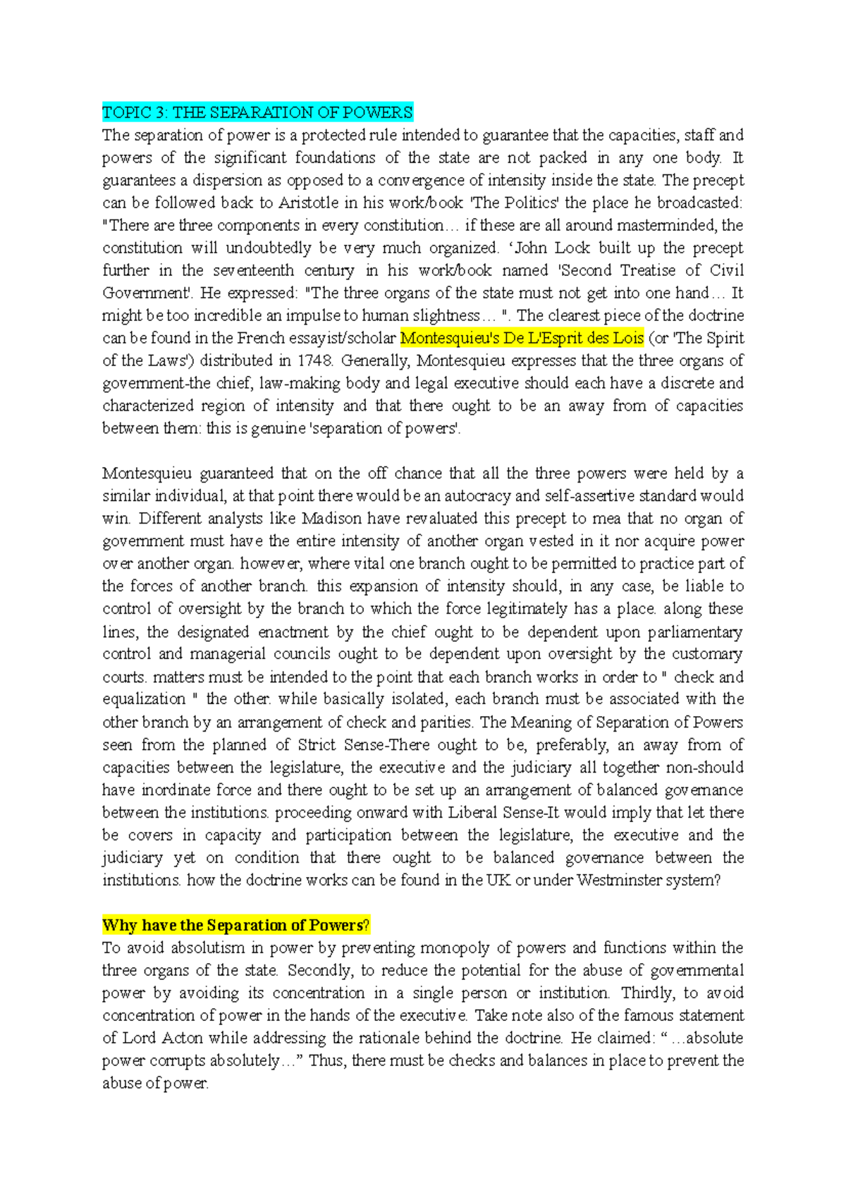 Consti - Separation of Power - Constitutional Law 1 - MMU - Studocu