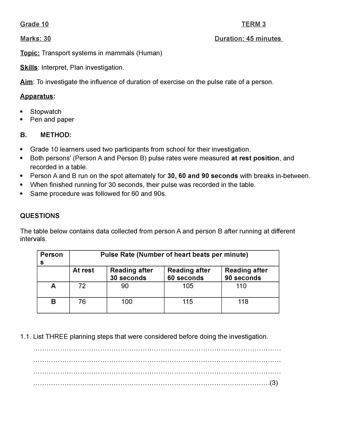 Prac 2- Transport system in mammals- Grade 10- 4 August 2023 - Grade 10