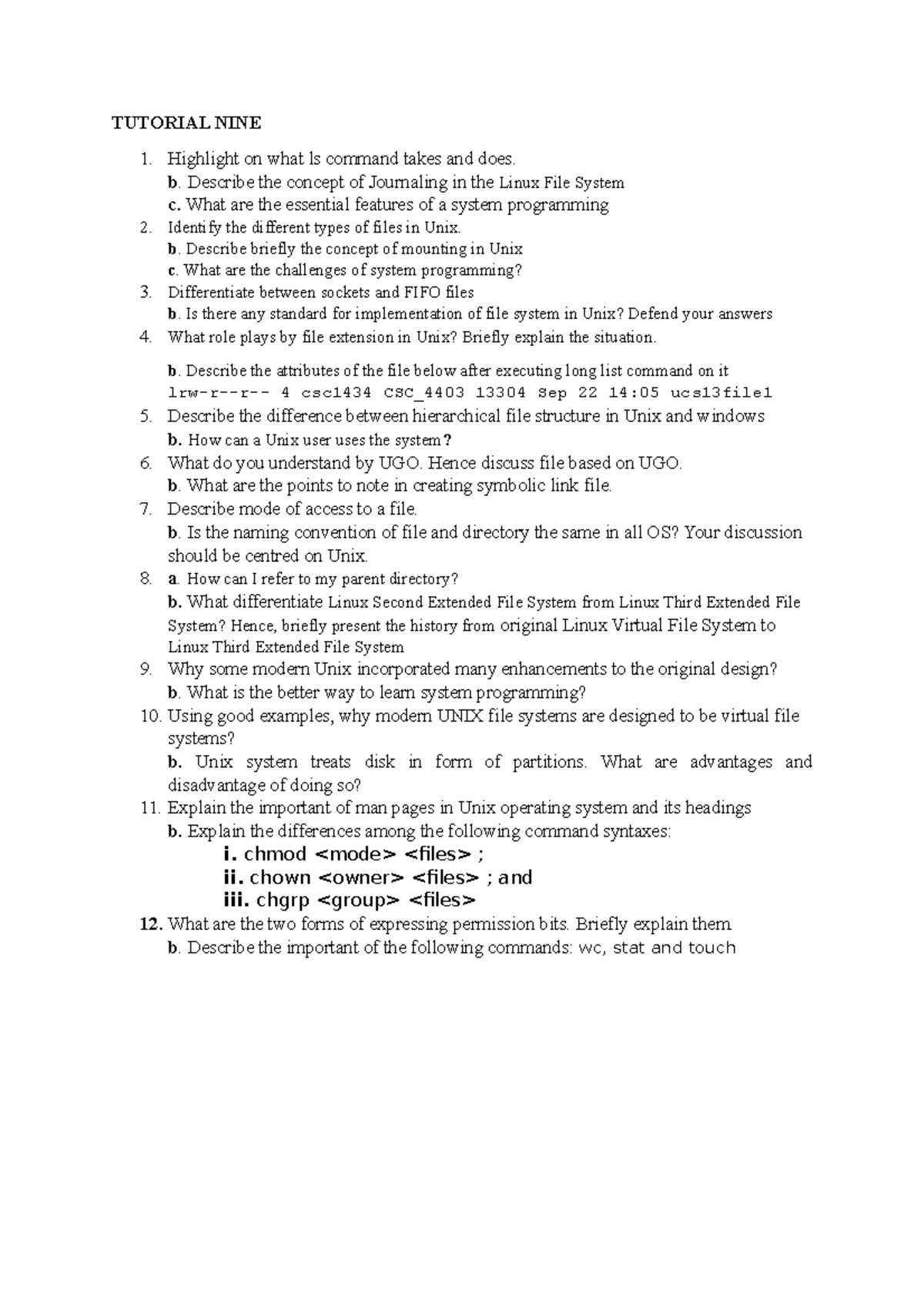 Tut 9 q only - Lecture - TUTORIAL NINE Highlight on what ls command ...