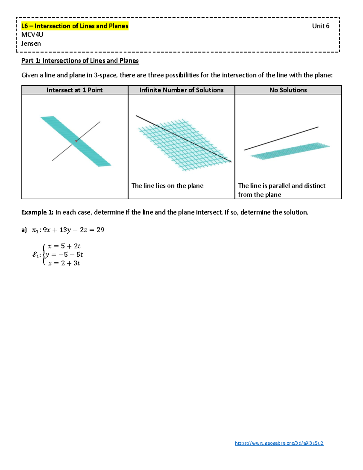 L6s+-+intersection+of+lines+and+planes - L6 – Intersection of Lines and ...