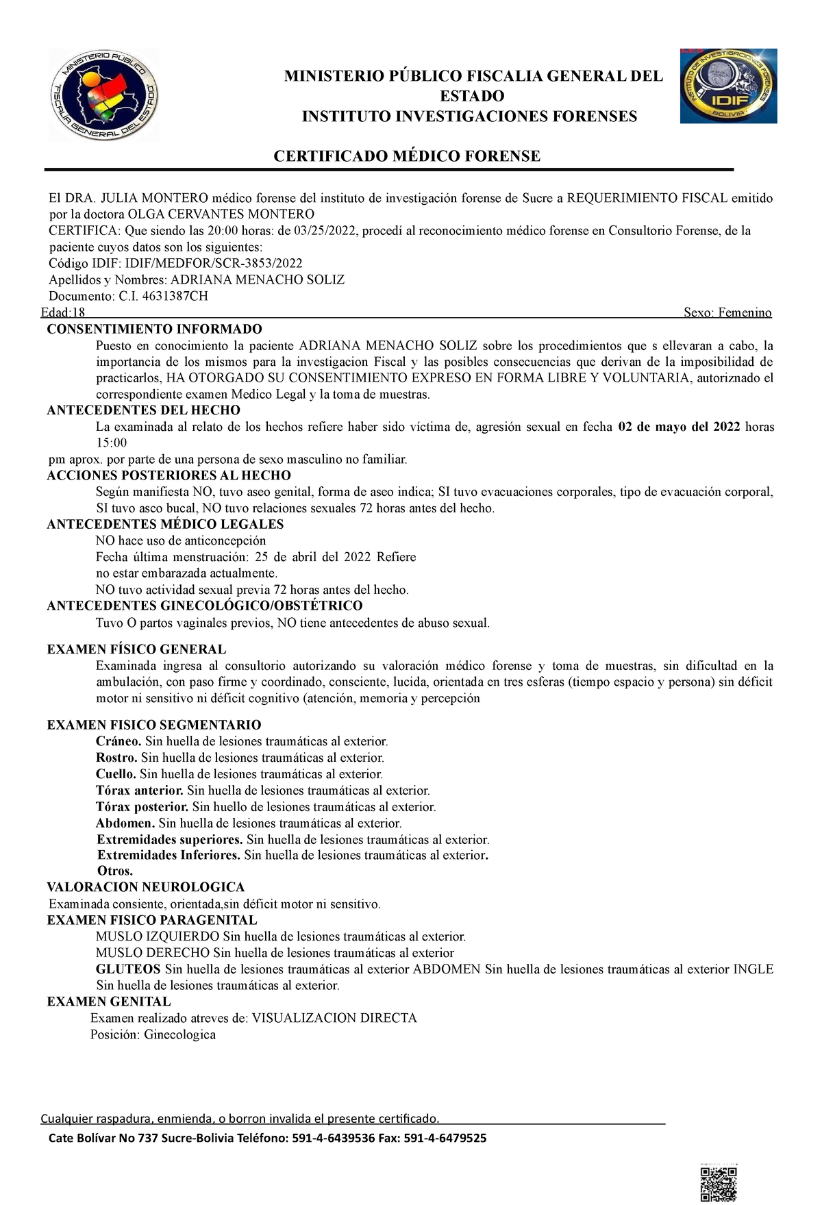 Certificado Medico Forense Ministerio P Blico Fiscalia General Del