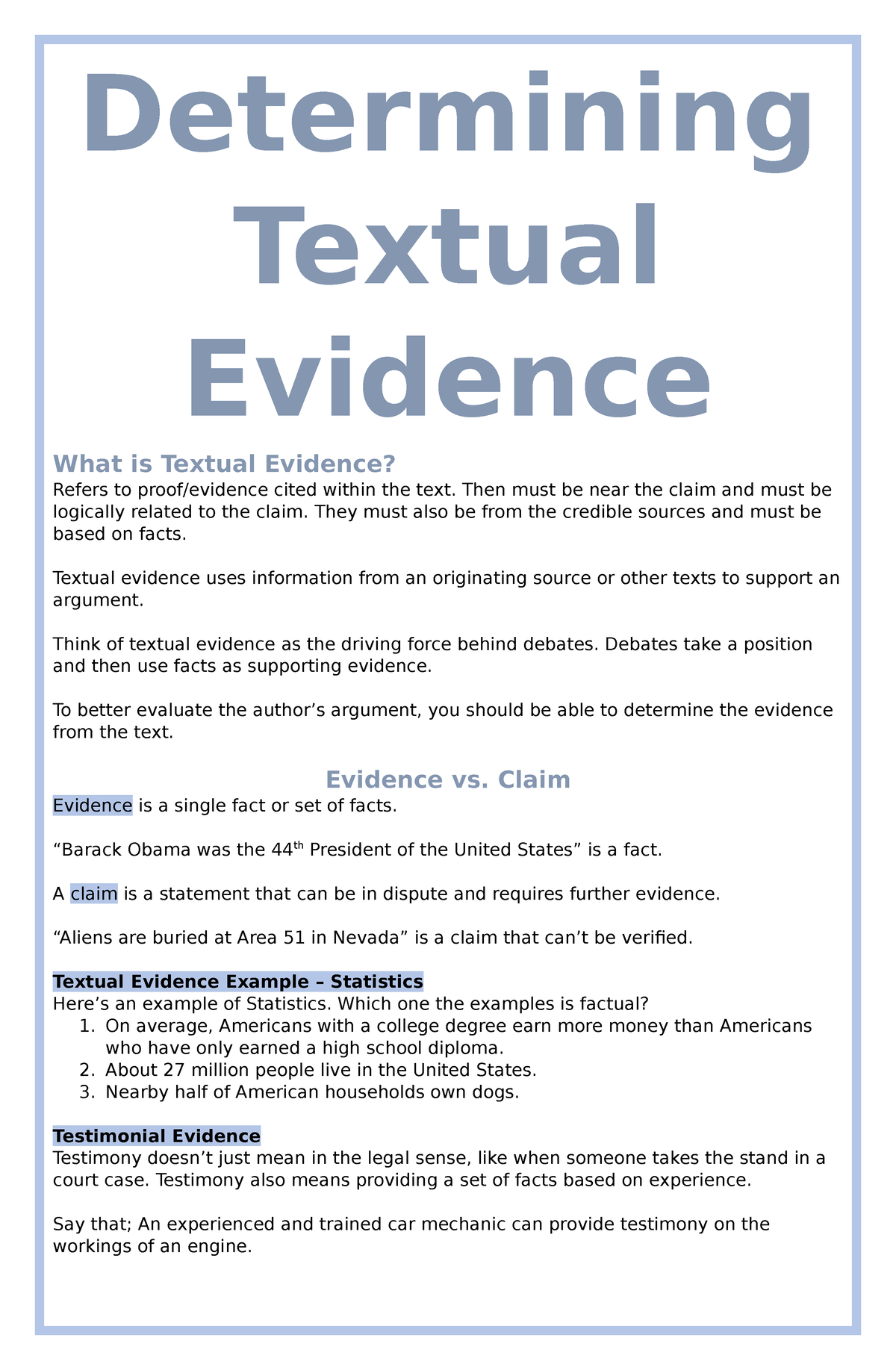 what is the definition of textual evidence