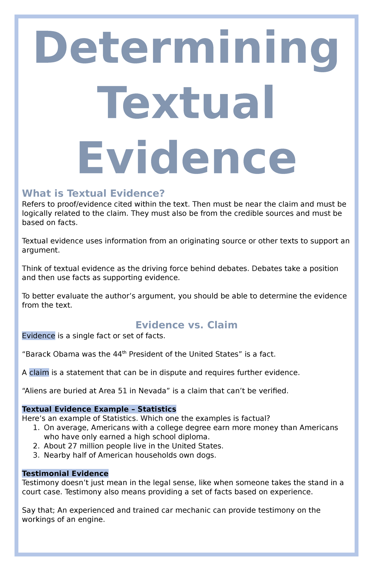 Determining Textual Evidence Determining Textual Evidence What Is 