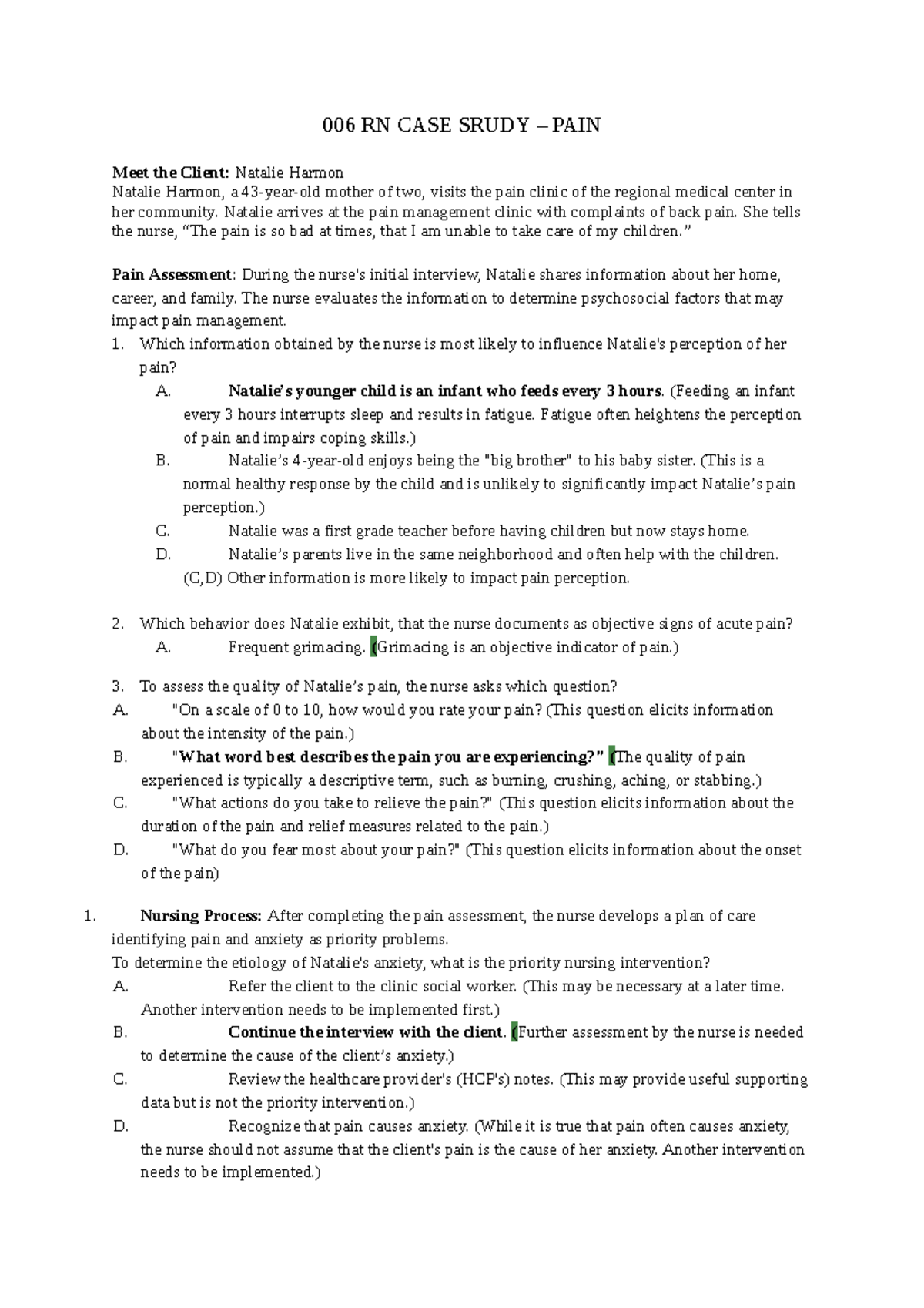 006 RN CASE Srudy - Kidney Case study - 006 RN CASE SRUDY – PAIN Meet ...