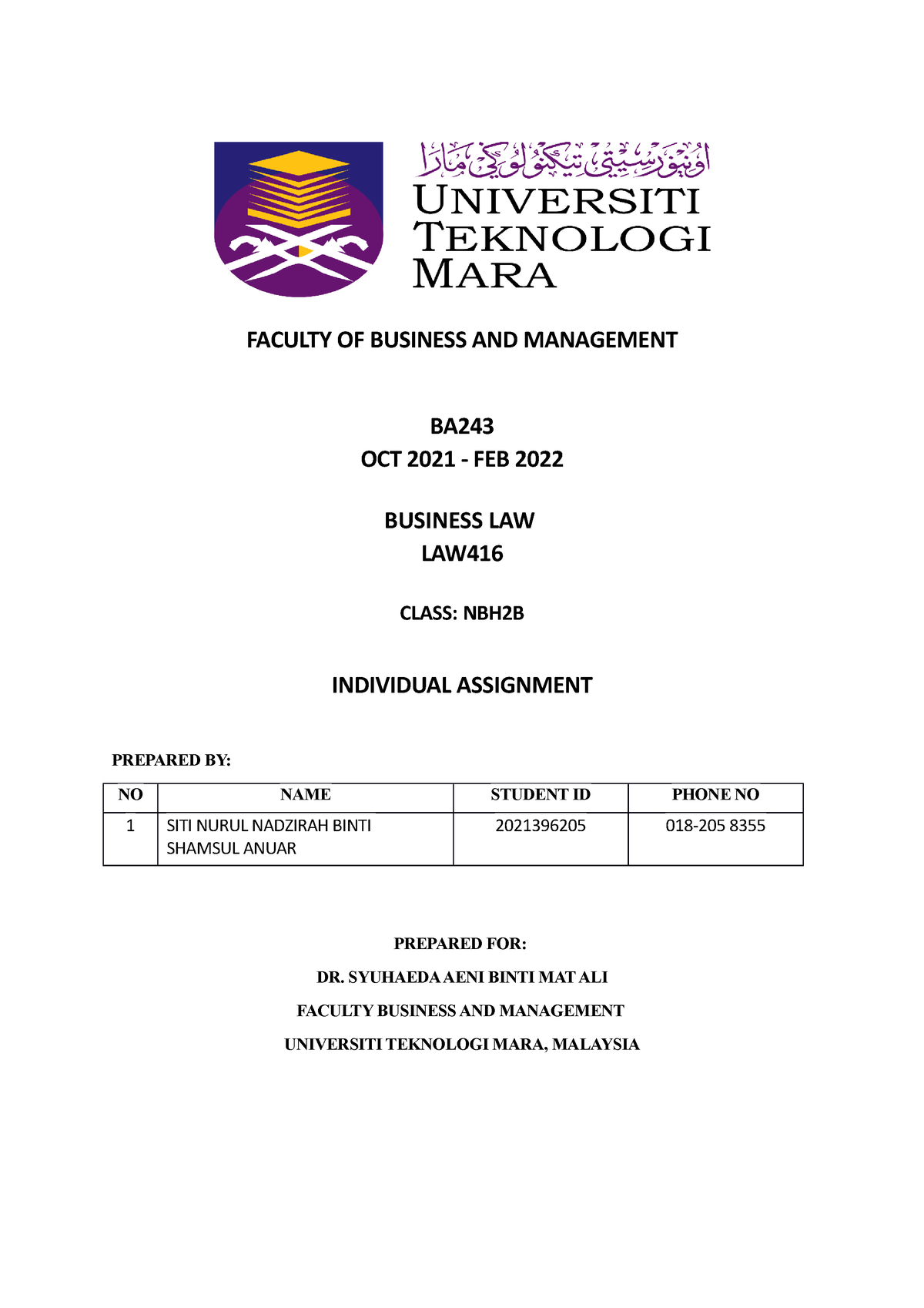 assignment business law uum