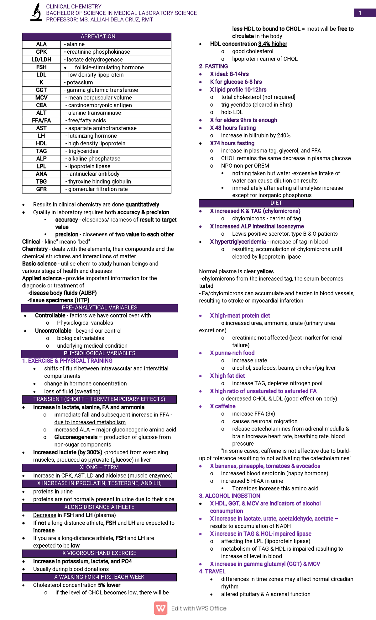 CC 1 LAB AND LEC - Clinical Chemistry - 1 BACHELOR OF SCIENCE IN ...