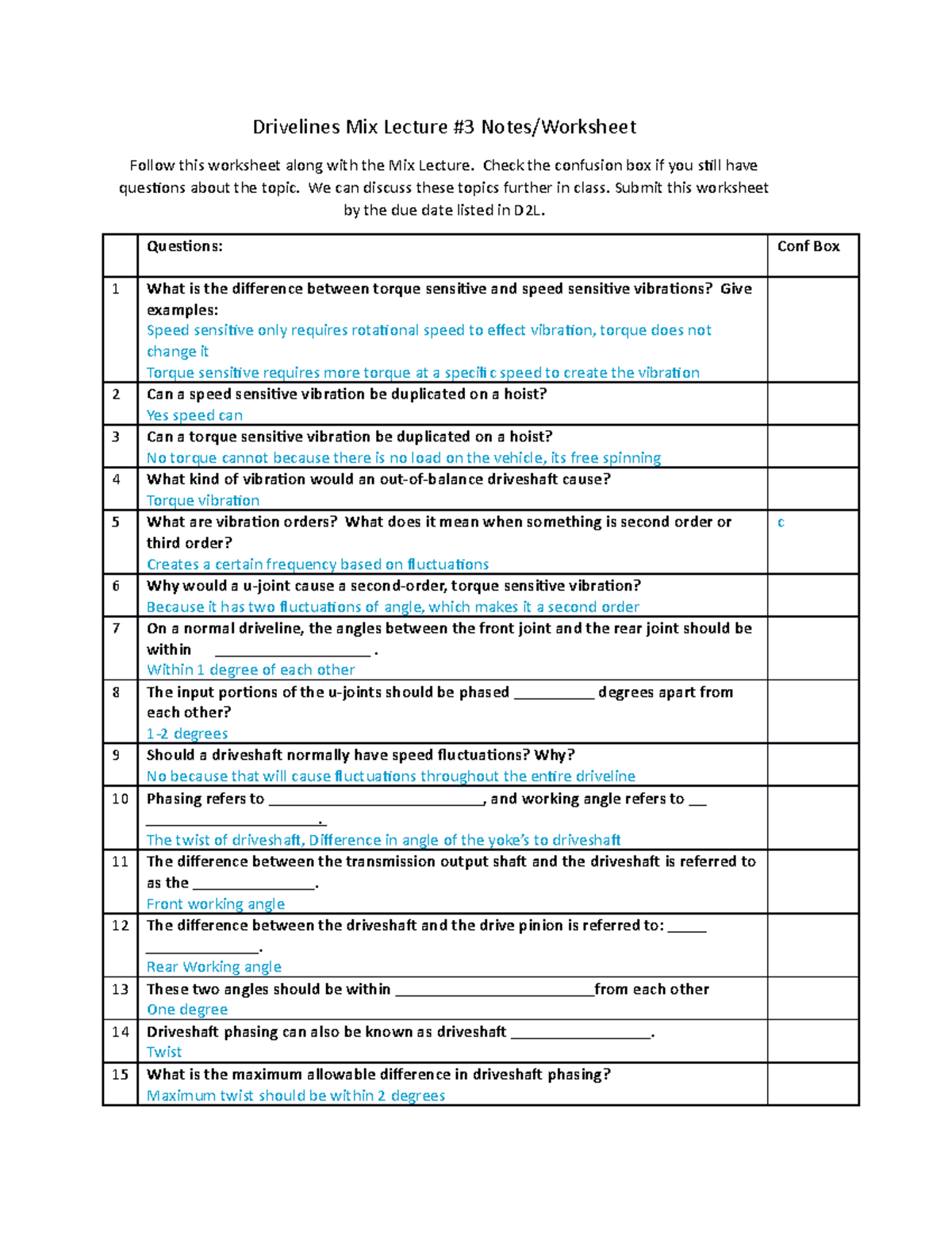 Driveline Mix Lecture Three Worksheet - Drivelines Mix Lecture #3 Notes ...