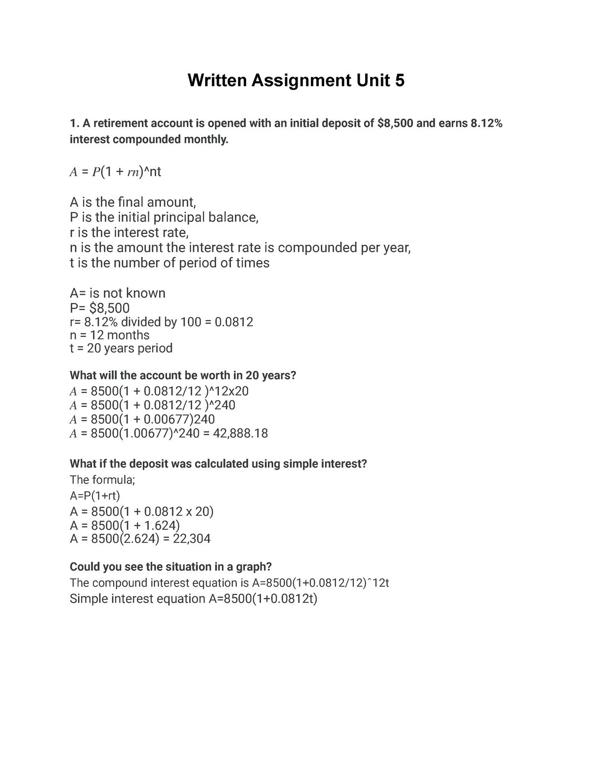 math 1201 written assignment unit 5