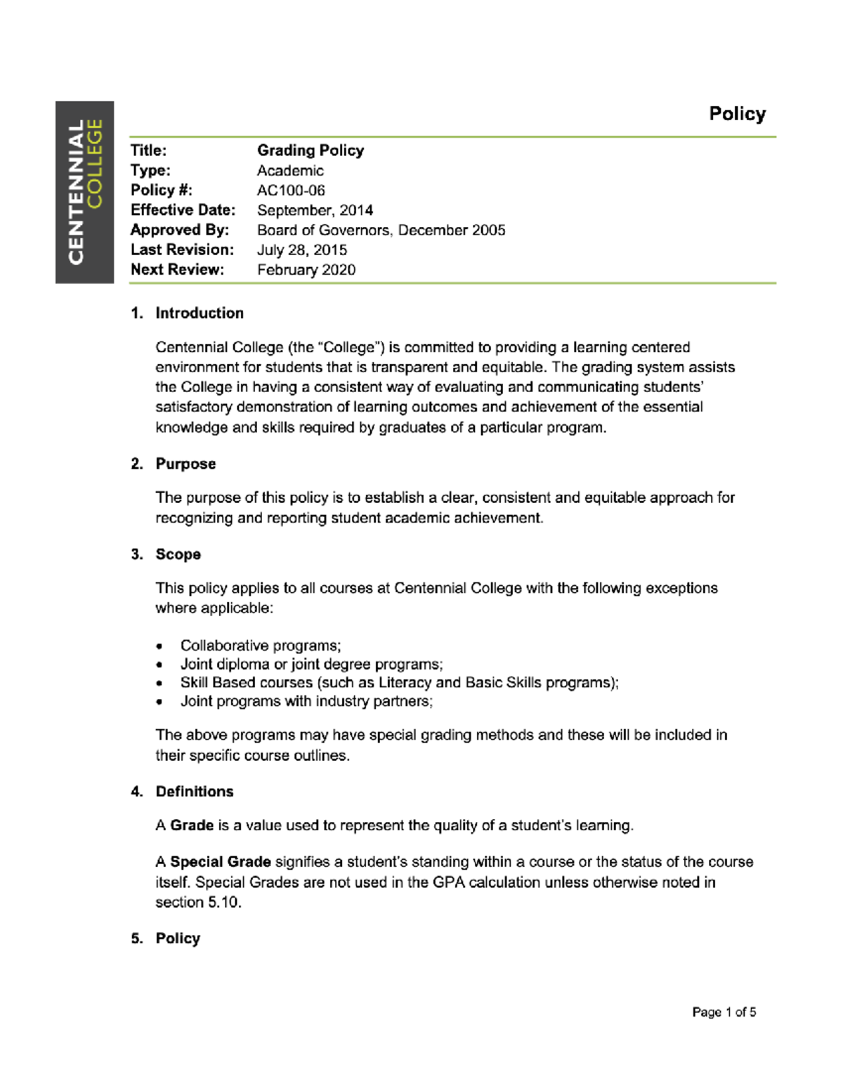 AC100 06 Grading Policy - BI 305 - Studocu