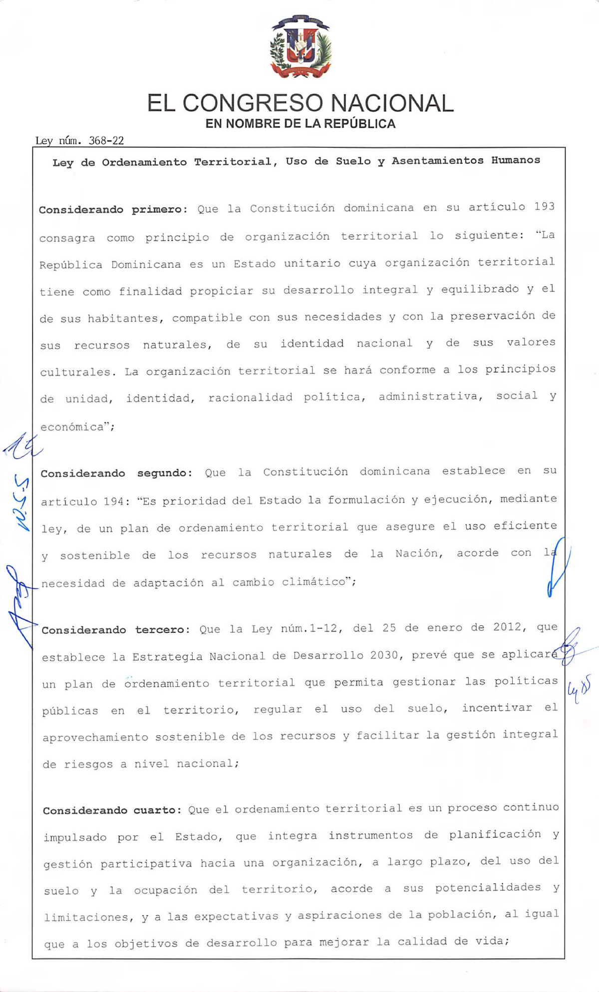 Ley 368 22 Ley De Ordenamiento Territorial El Congreso Nacional En Nombre De Larepublica Ley 6195