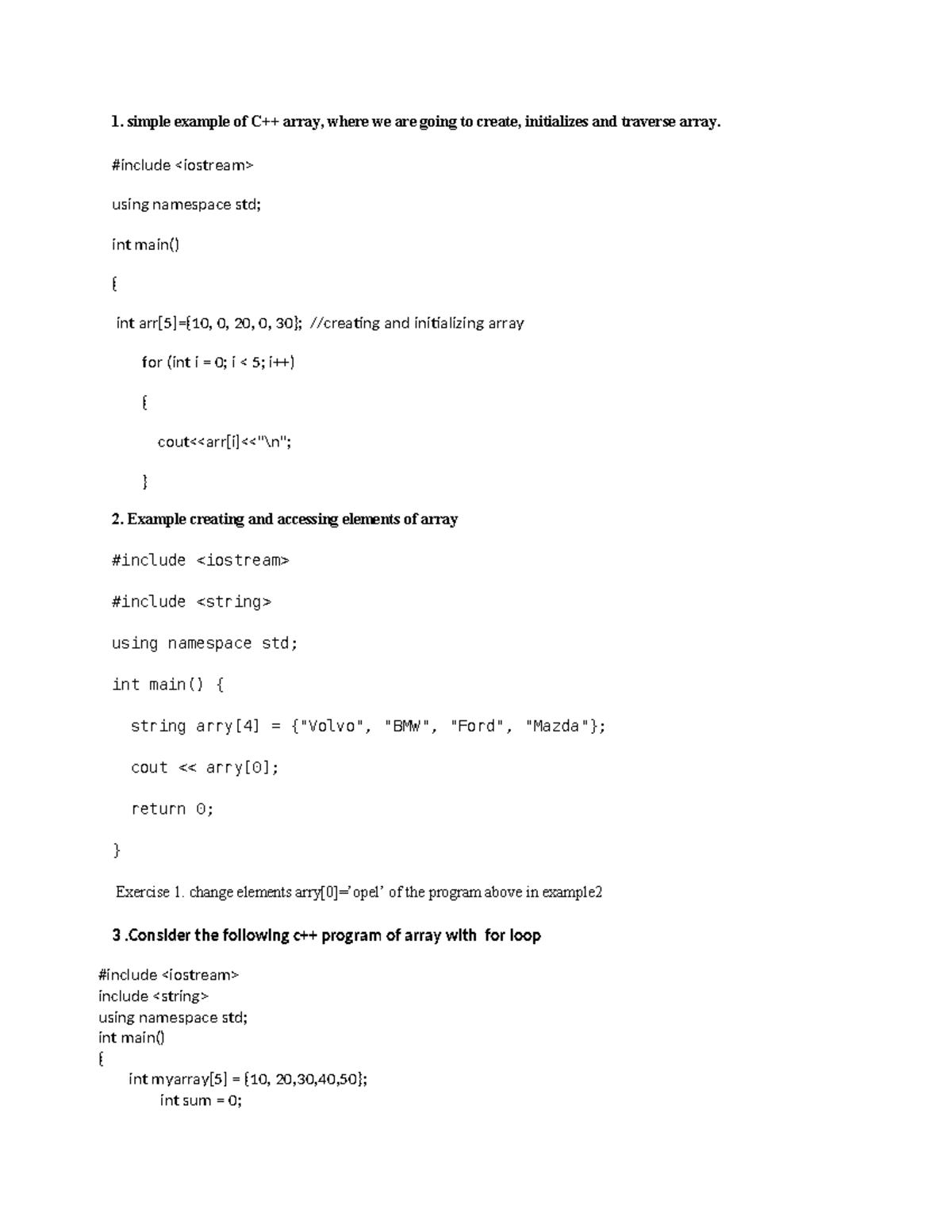 Arry,string and function in c++ - 1. simple example of C++ array, where ...