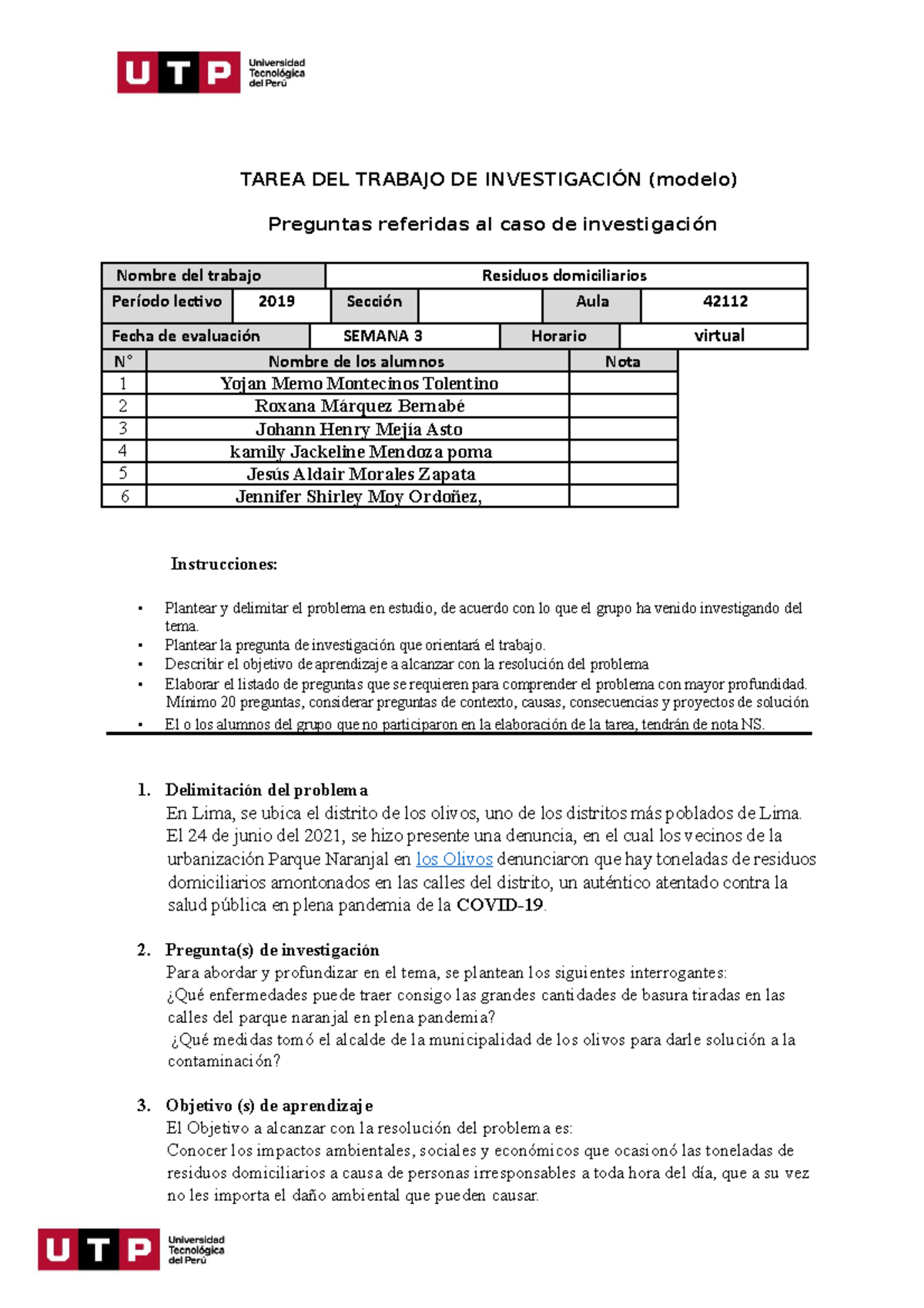 Semana 5 - Tarea 1 - Modelo - TAREA DEL TRABAJO DE INVESTIGACIÓN ...