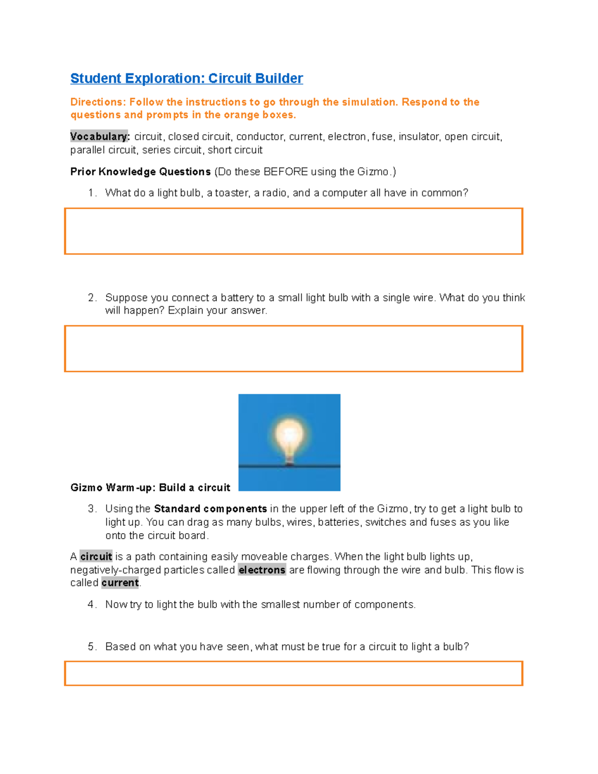 Circuit builder the gizmo sheet fro download Student Exploration