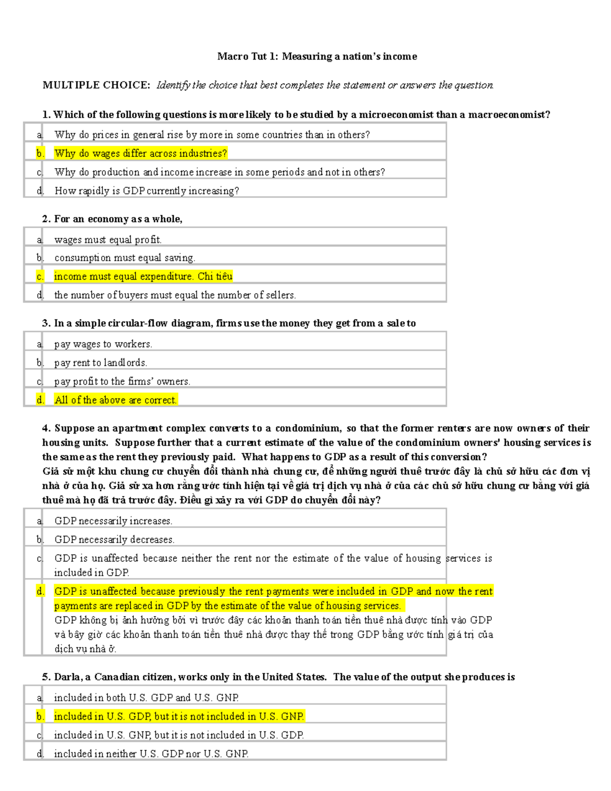 Macro Tut 1-Tutorial For Macroeconomics These Text Is For Preparing For ...