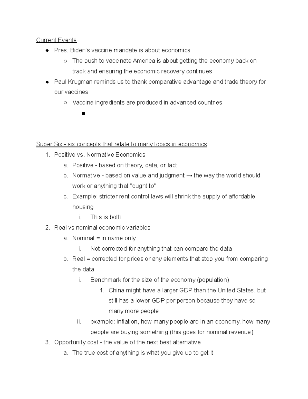 Econ 101 Chapter 2 and 3 Lecture Notes - Current Events Pres. Biden’s ...
