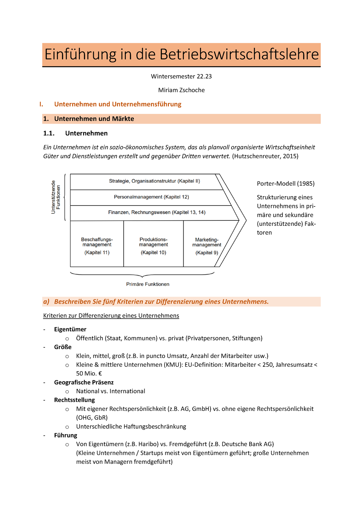 Kontrollfragen BWL Und Zusammenfassung - Einführung In Die ...