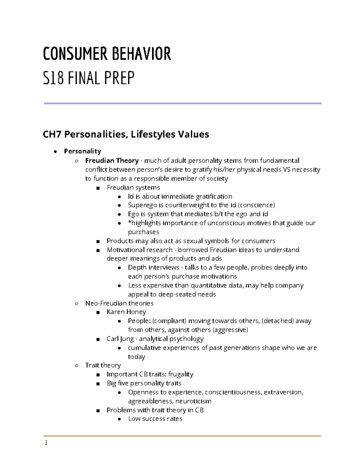 377 Final prep study guide - CONSUMER BEHAVIOR S18 FINAL PREP CH7 ...