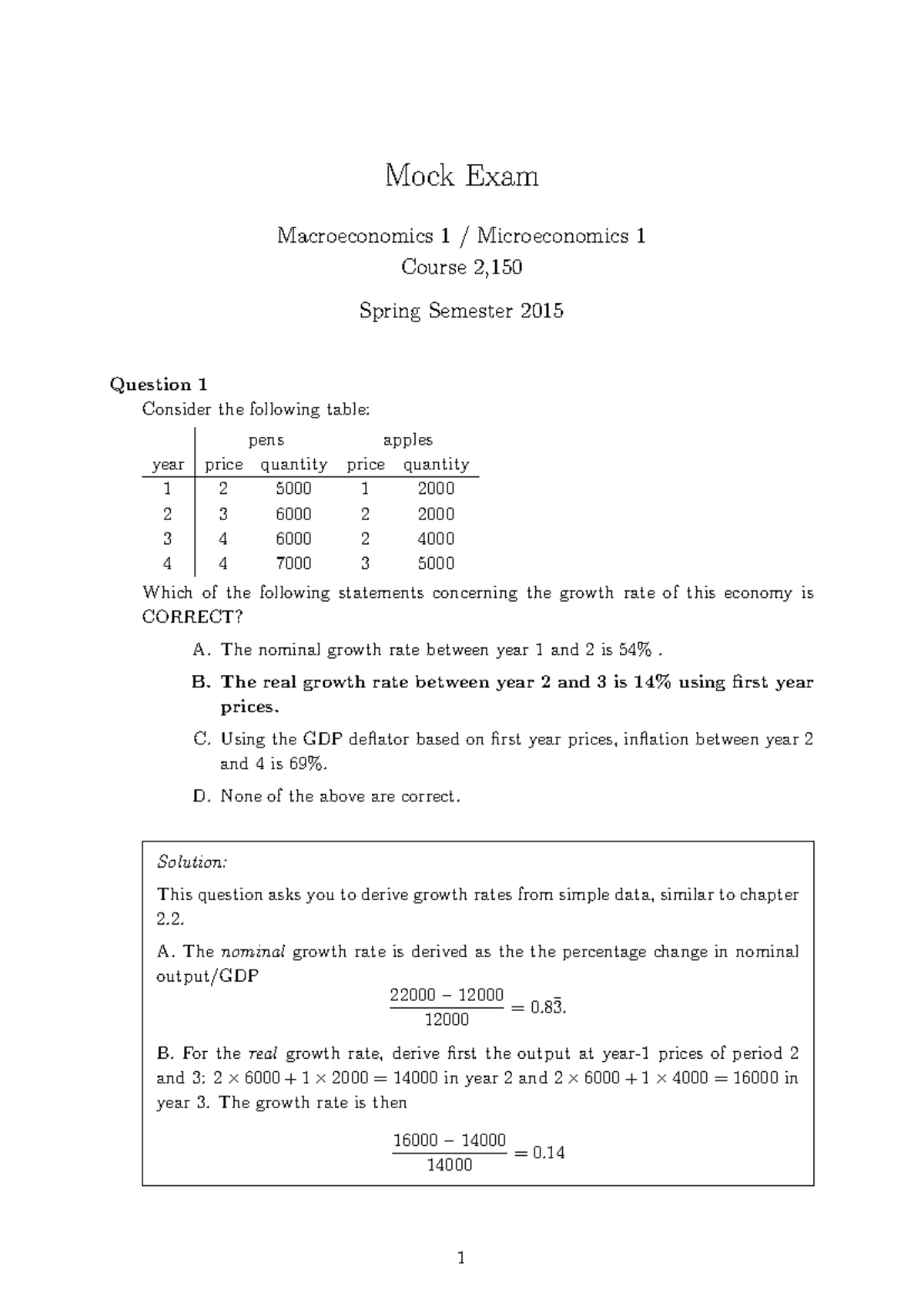 Mock solutions detailed - Mock Exam Macroeconomics 1 / Microeconomics 1 ...
