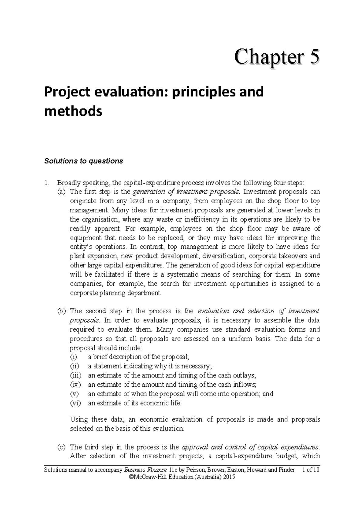 textbook answers - Chapter 5 Project evaluation: principles and methods ...