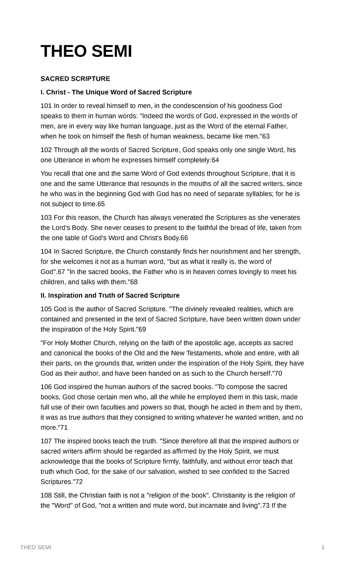 THEOLOGY - ONE SEMIFINAL - THEO SEMI SACRED SCRIPTURE I. Christ - The ...