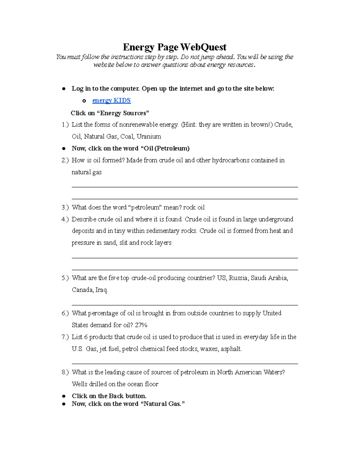 Copy Of 3.7 Energy Web Quest - Energy Page WebQuest You Must Follow The ...