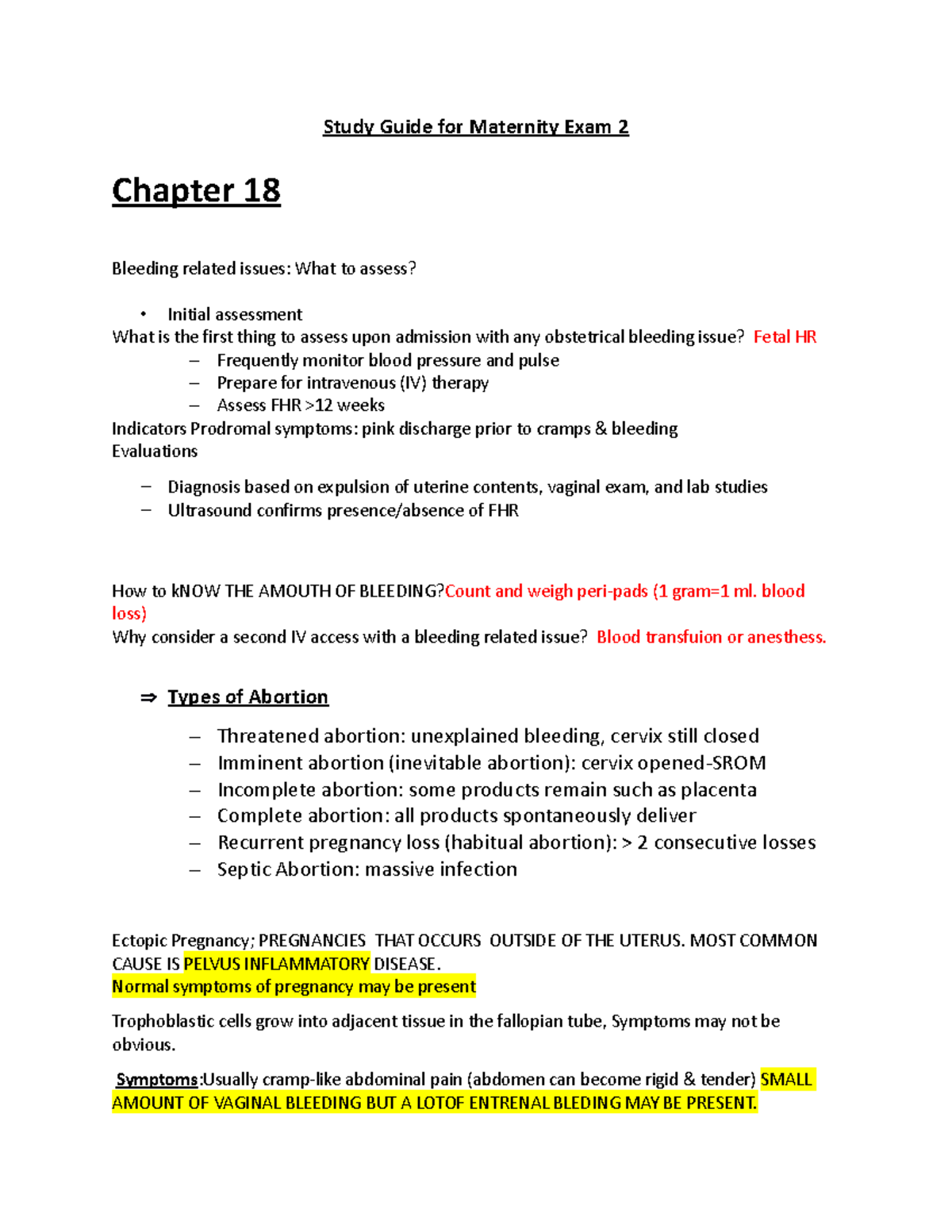 Study Guide For OB Exam 2 - Study Guide For Maternity Exam 2 Chapter 18 ...