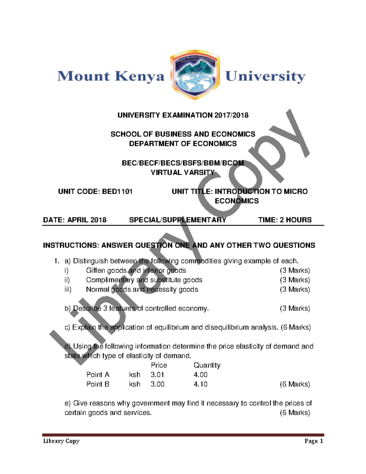 Revision past papers - Library Copy Page 1 UNIVERSITY EXAMINATION 2017 ...