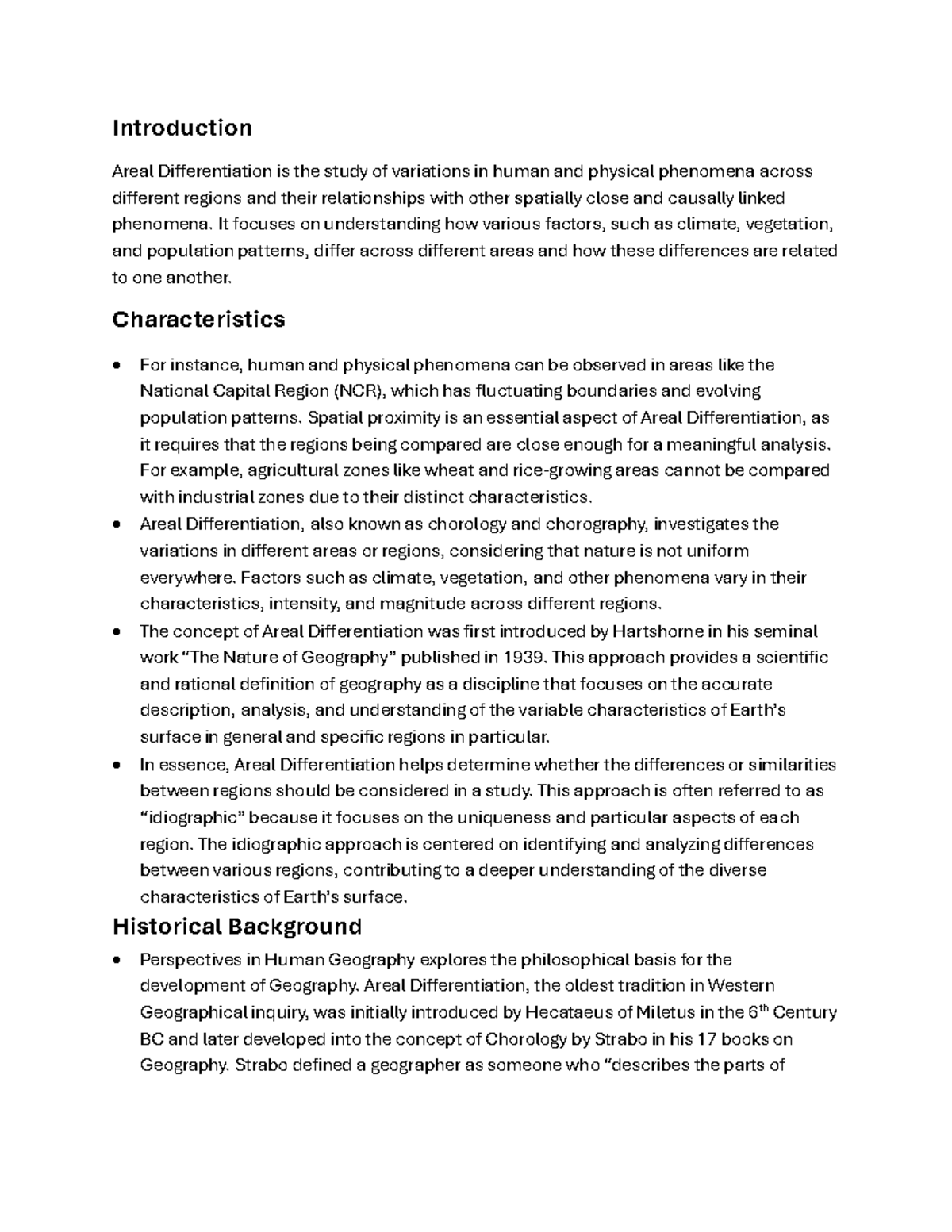 Ariel Differentiation - Introduction Areal Differentiation is the study ...