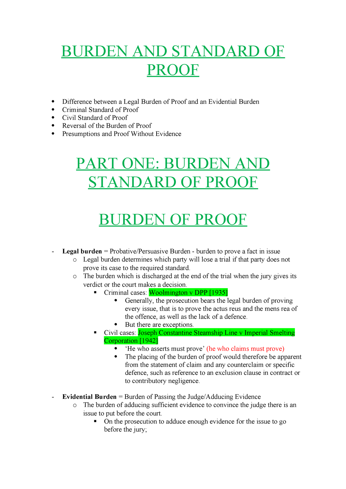 (2) Burden And Standard Of Proof - BURDEN AND STANDARD OF PROOF ...