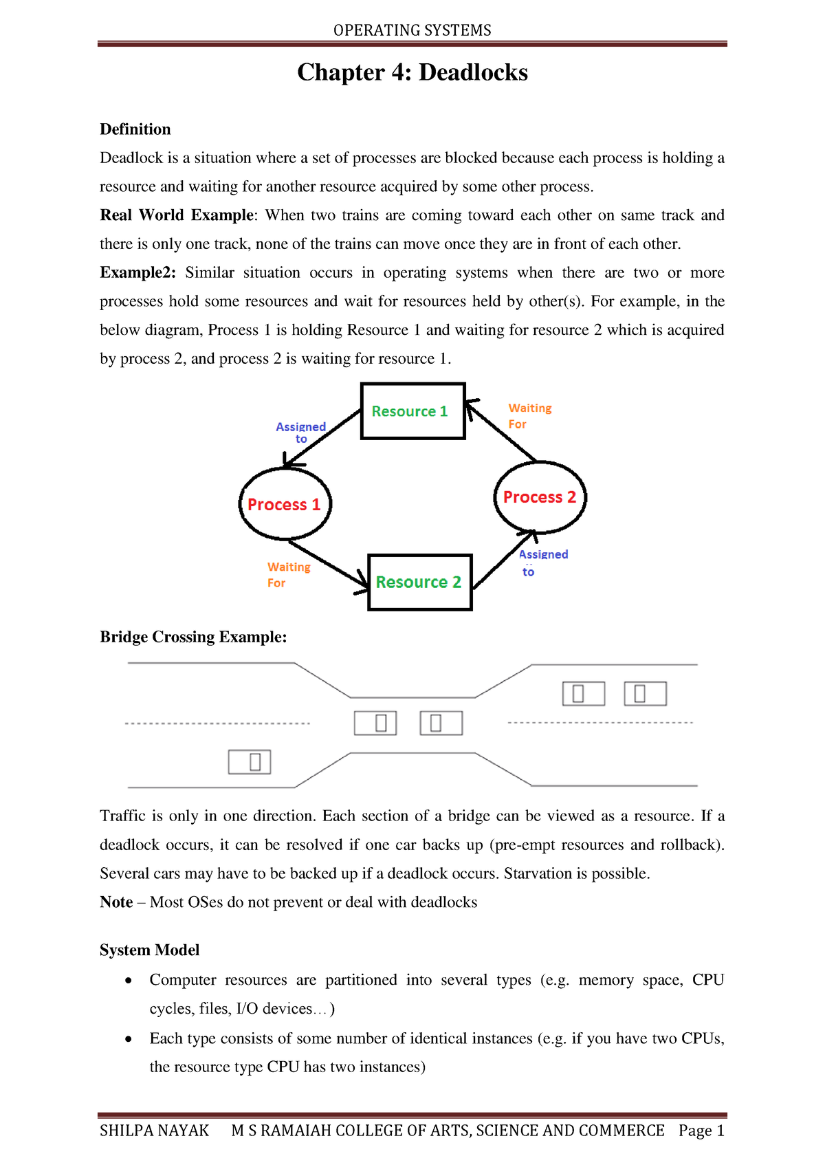 Chap4 Deadlocks - Notes - Chapter 4 : Deadlocks Definition Deadlock Is ...