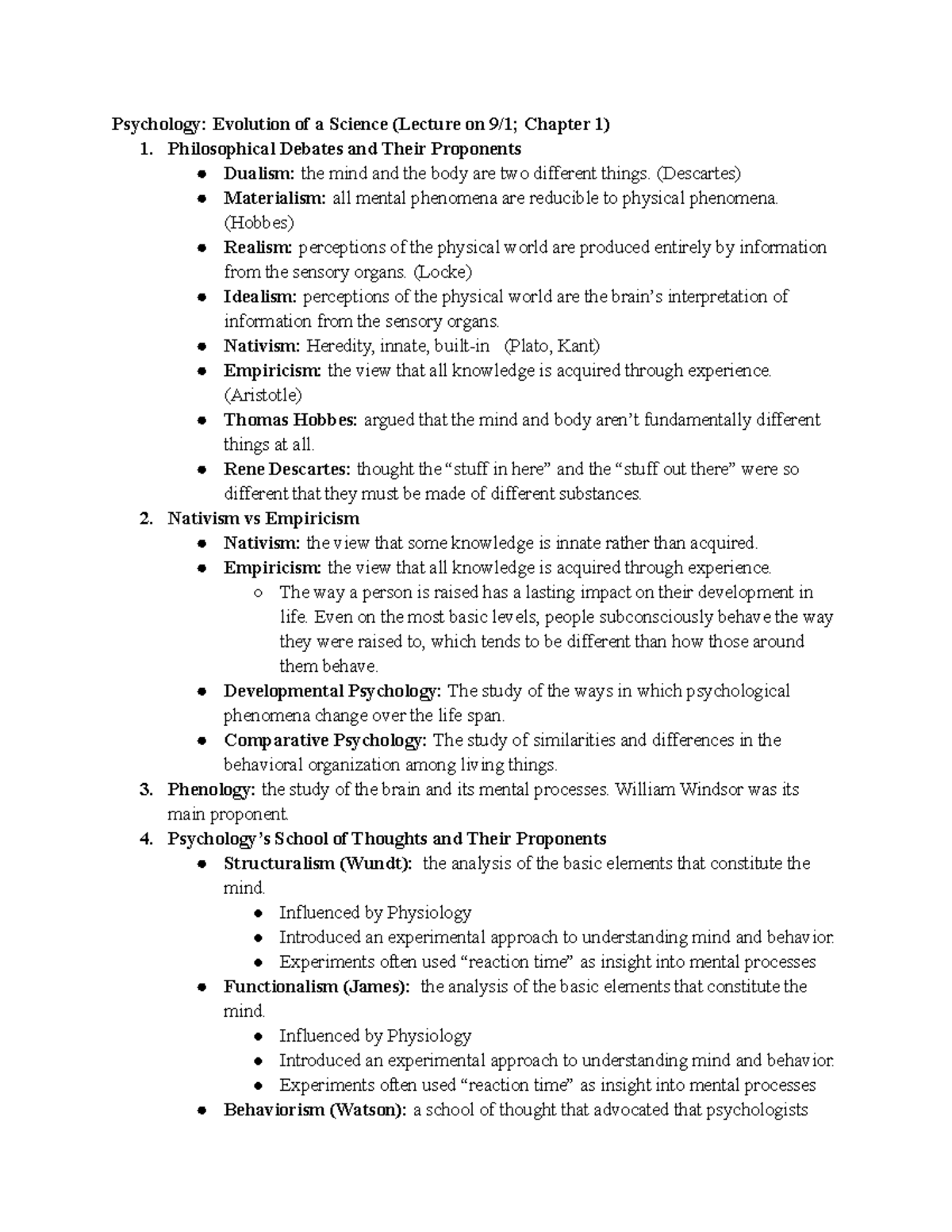 Psych Exam 1 Exam 1 study guide Psychology Evolution of a Science