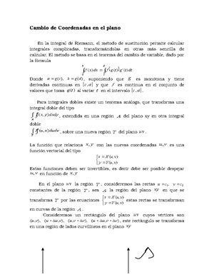 Cambio De Coordenadas En El Plano Cambio De Coordenadas En El Plano En La Integral De Riemann El Todo De Sustituci Permite Calcular Integrales Complicadas Studocu